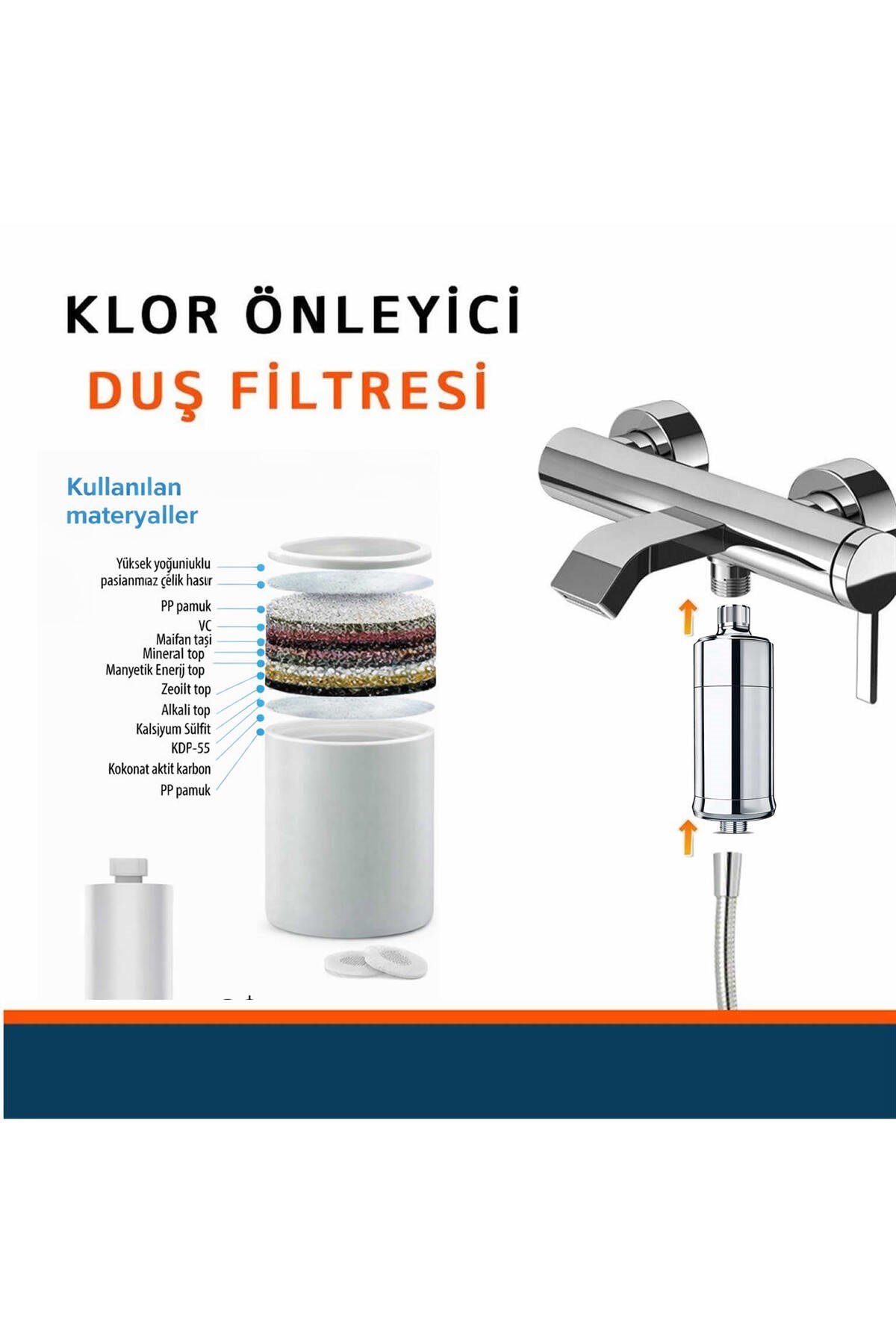 Banyo Duş Filtresi 15 Aşamalı Krom Vitaminlu Su Üretimi Yapar