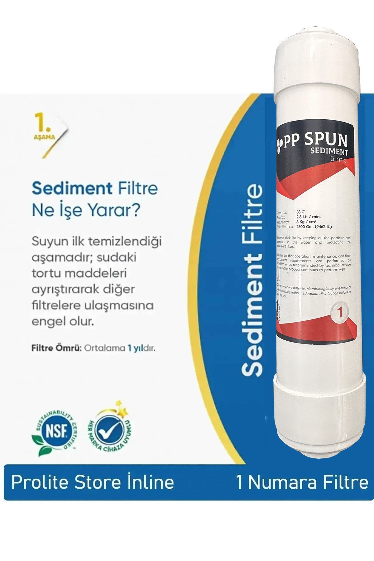 Inline Kapalı Kasa Su Arıtma Cihazlarına Uyumlu 6'lı 10 Aşama Filtre