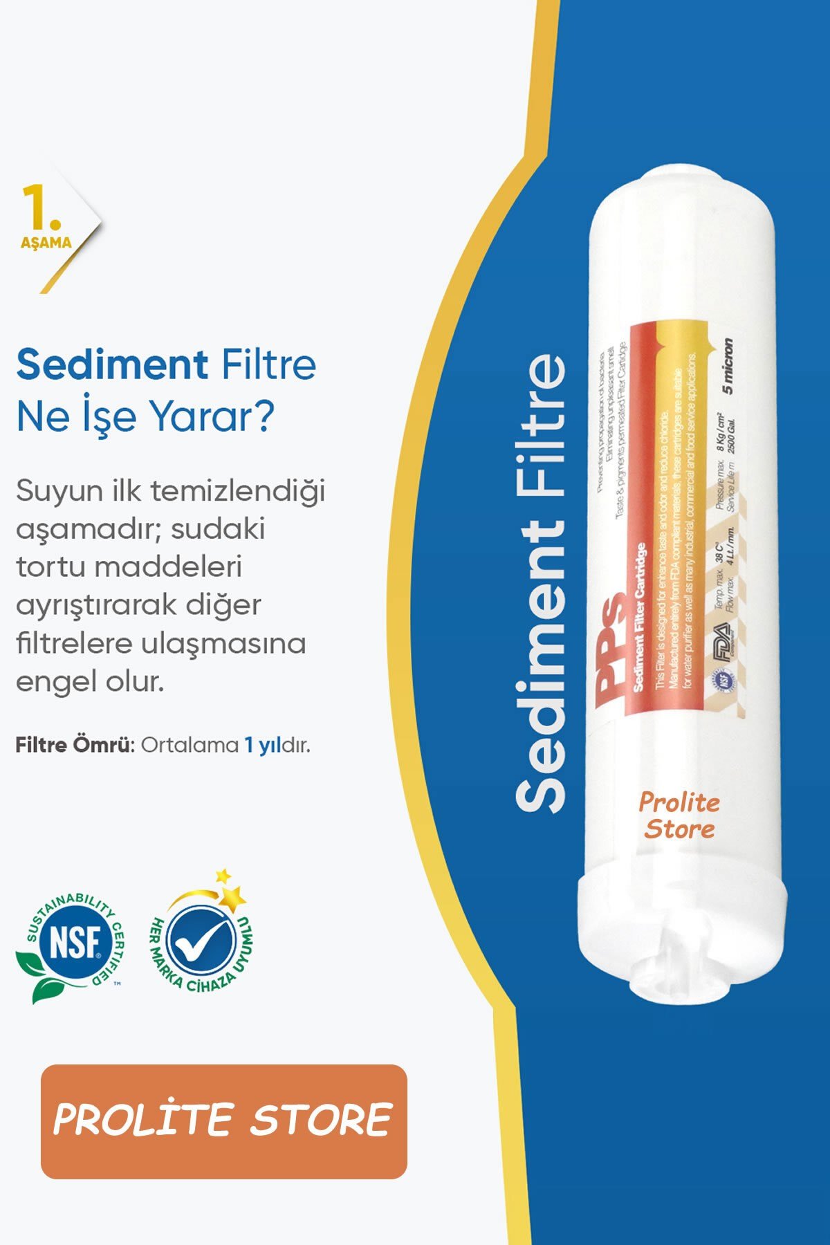 Kapalı Kasa Su Arıtma Cihazlarına Uyumlu 5'lı Filtre Seti 80 Gpd Membrane
