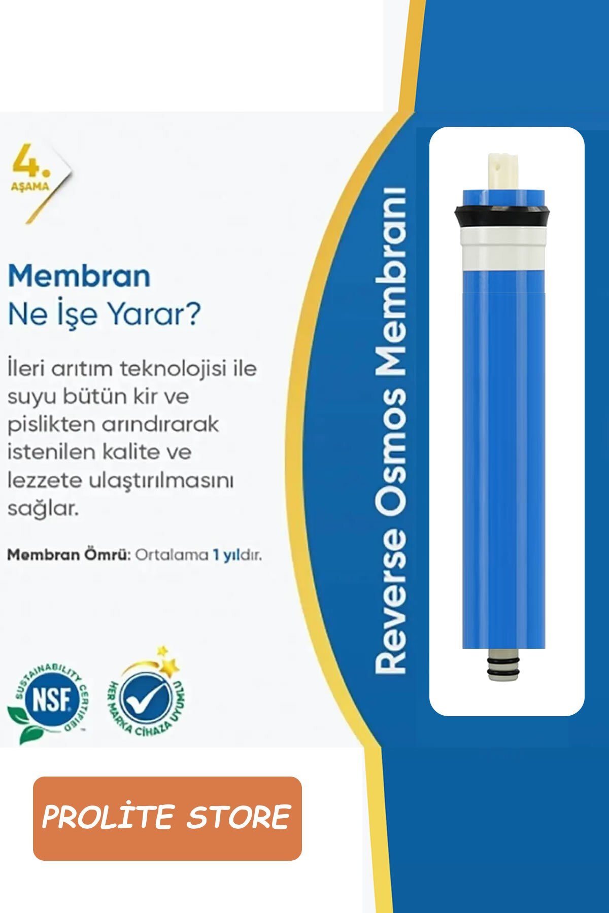 Kapalı Kasa Su Arıtma Cihazlarına Uyumlu 5'lı Filtre Seti 80 Gpd Membrane