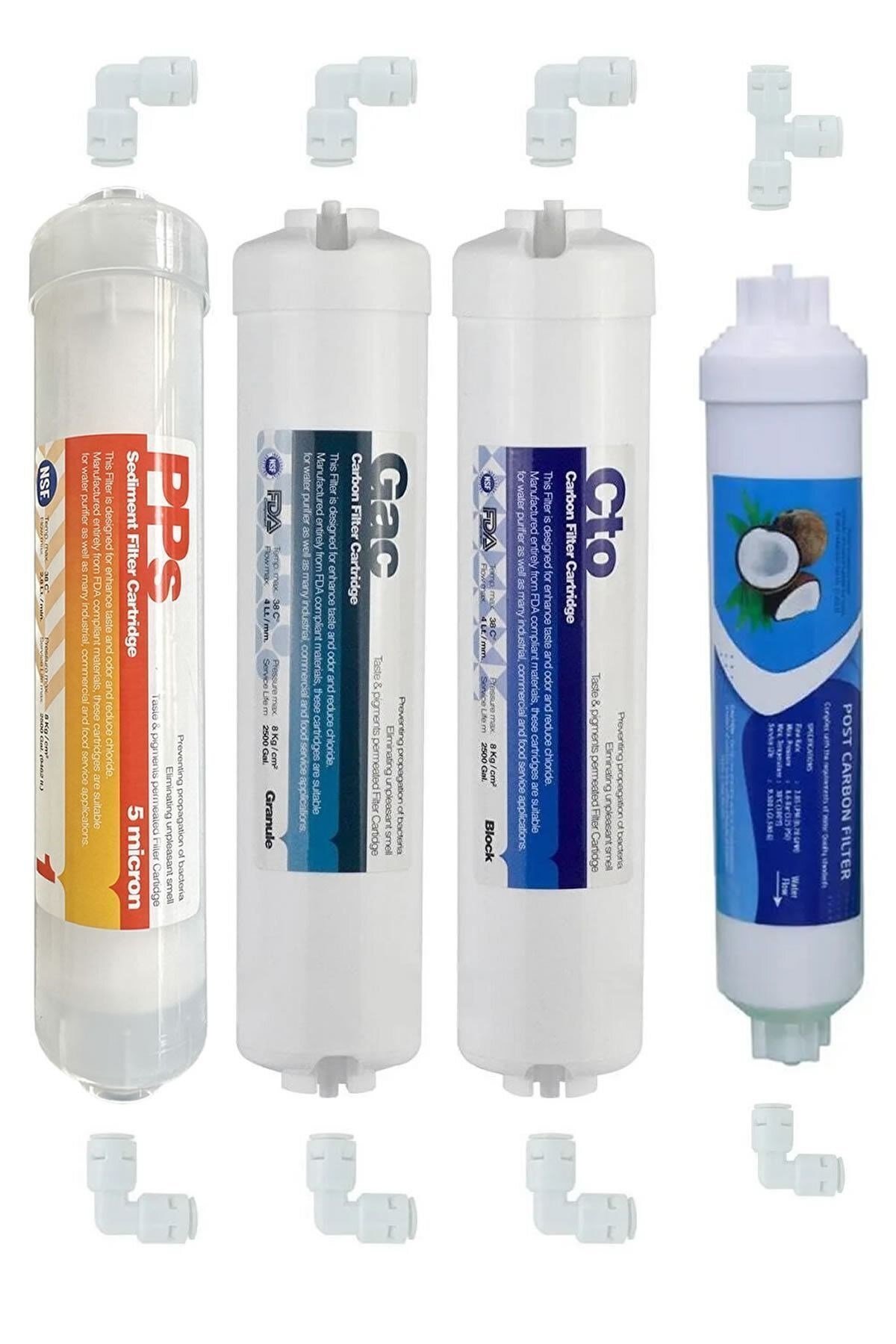 Kapalı Kasa Su Arıtma Cihazlarına Uyumlu 4'lü Inline Filtre Set