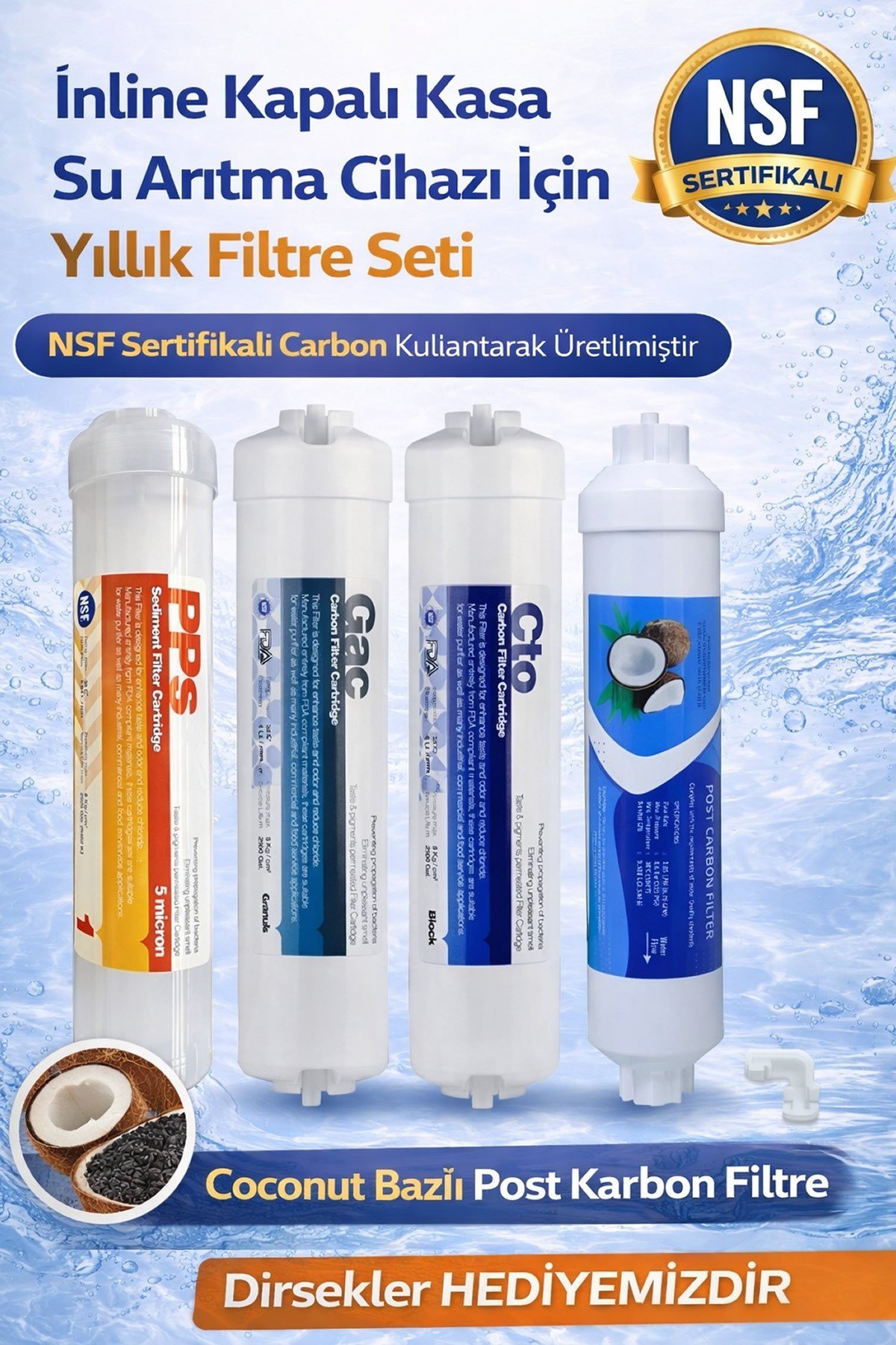Kapalı Kasa Su Arıtma Cihazlarına Uyumlu 4'lü Inline Filtre Set