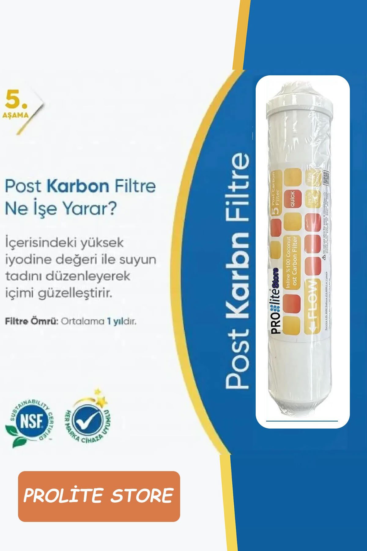Kapalı Kasa Su Arıtma Cihazlarına Uyumlu 5'lı Filtre Seti 80 Gpd Membrane