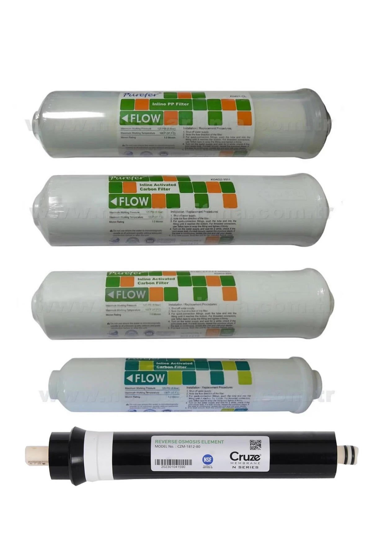 Purefer Su Arıtma Filtresi 5'li Dupont Taptech 130 GPD USA Filtre Seti