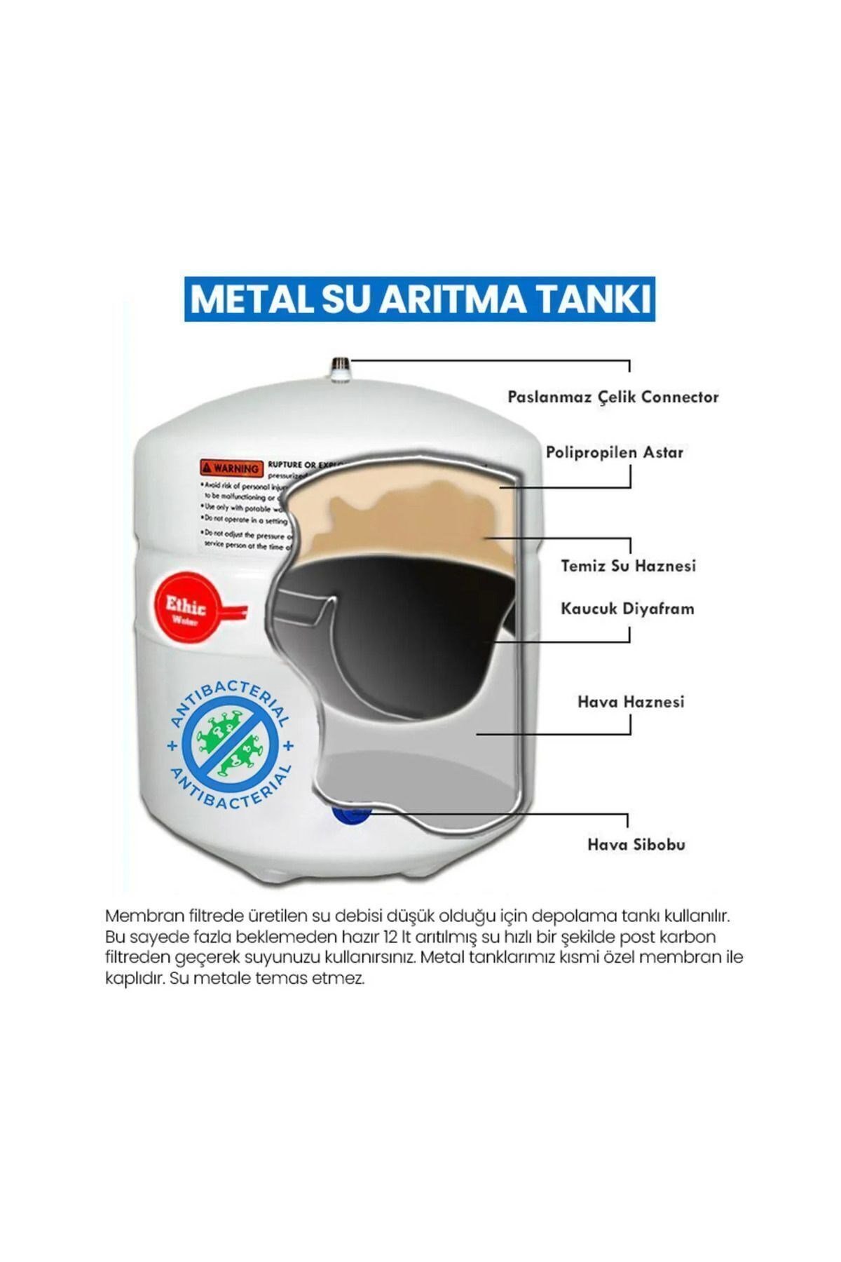 Su Arıtma Cihazı 12 LT Paslanmaz Çelik Tank - Tank Vanası Hediyeli
