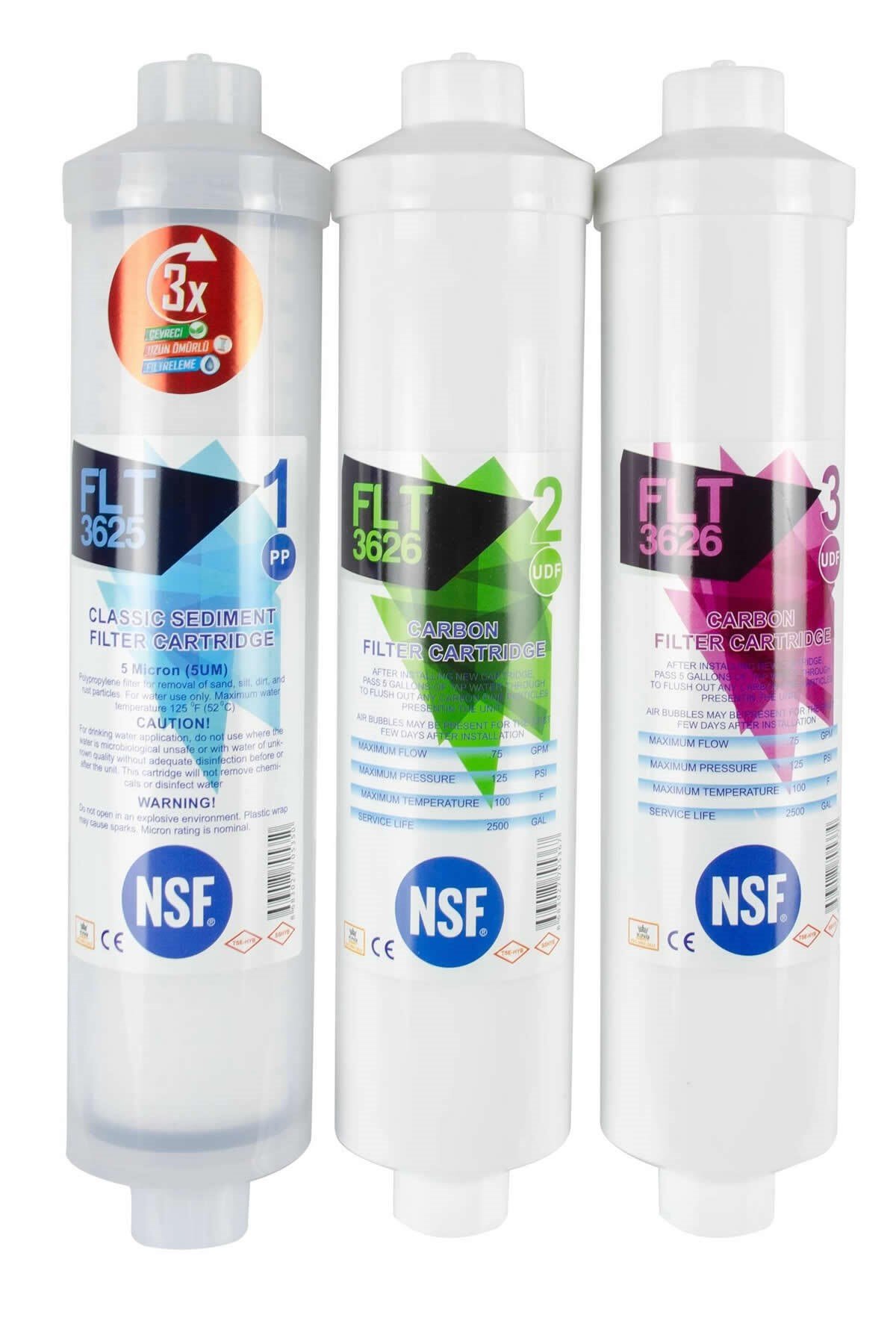 Su Arıtma Cihazı Filtresi NSF Onaylı 5'li Roby Membranlı Set 80 GPD