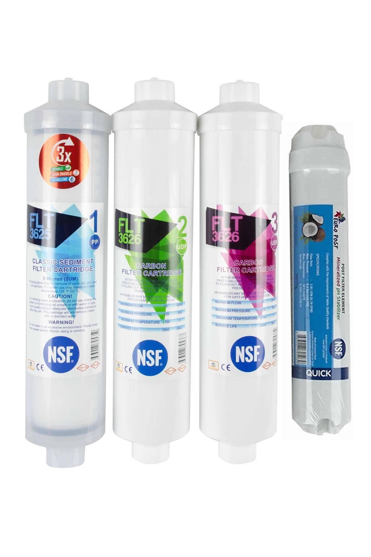Su Arıtma Cihazı Filtresi NSF Onaylı 6'li AQUATURCO Membranlı Set 100 GPD