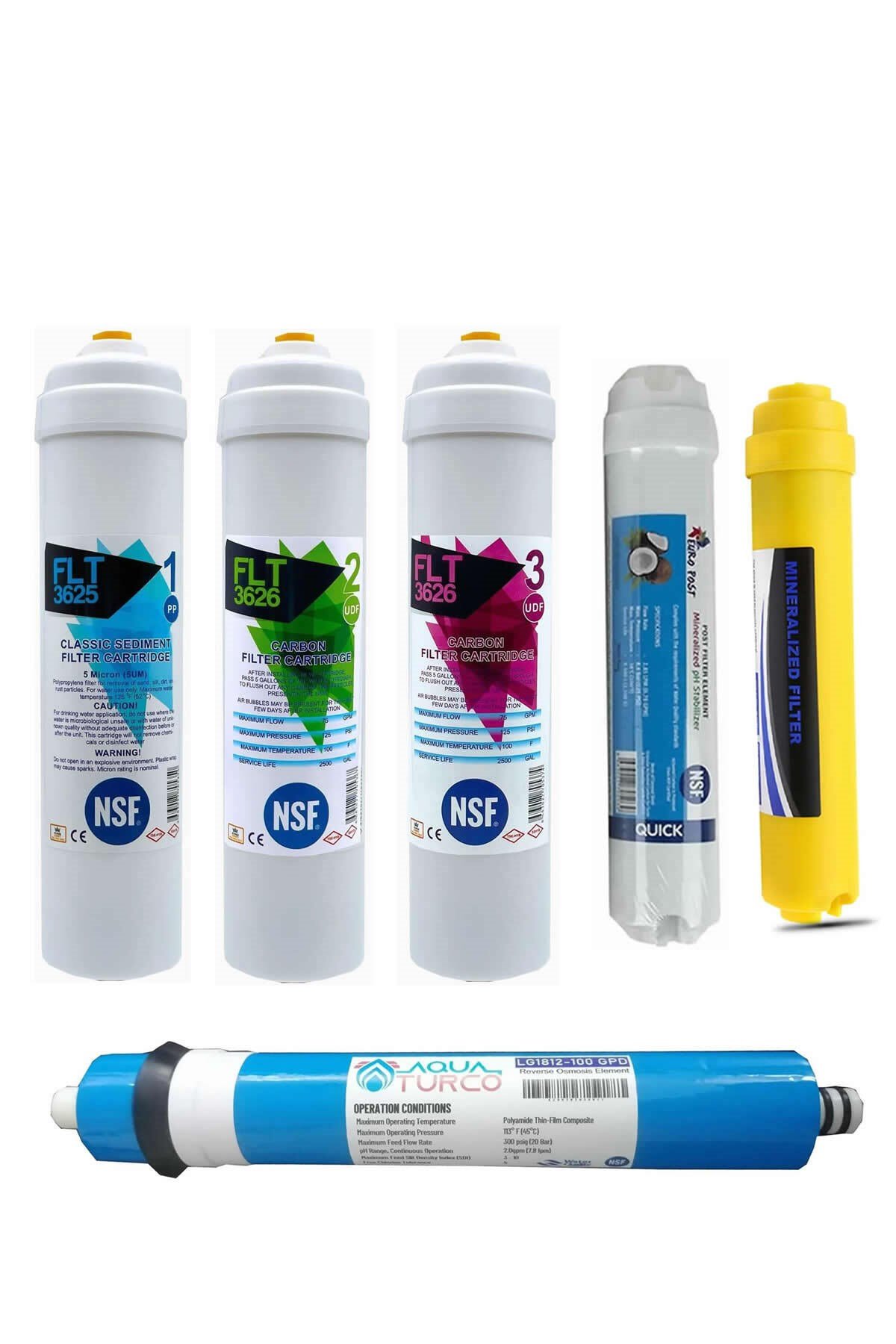 Su Arıtma Cihazı Filtresi NSF Onaylı 7'li AQUATURCO Membranlı Set 100 GPD