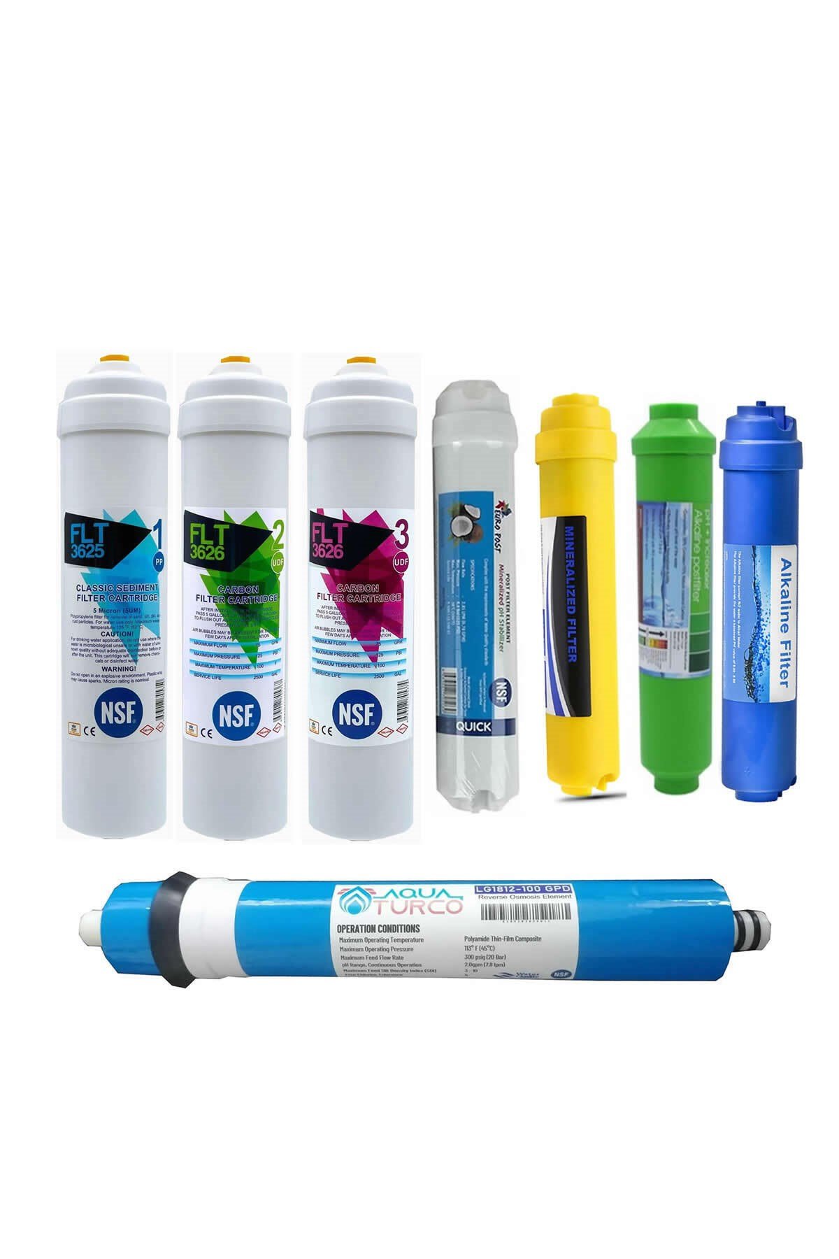 Su Arıtma Cihazı Filtresi NSF Onaylı 8'li AQUATURCO Membranlı Set 100 GPD