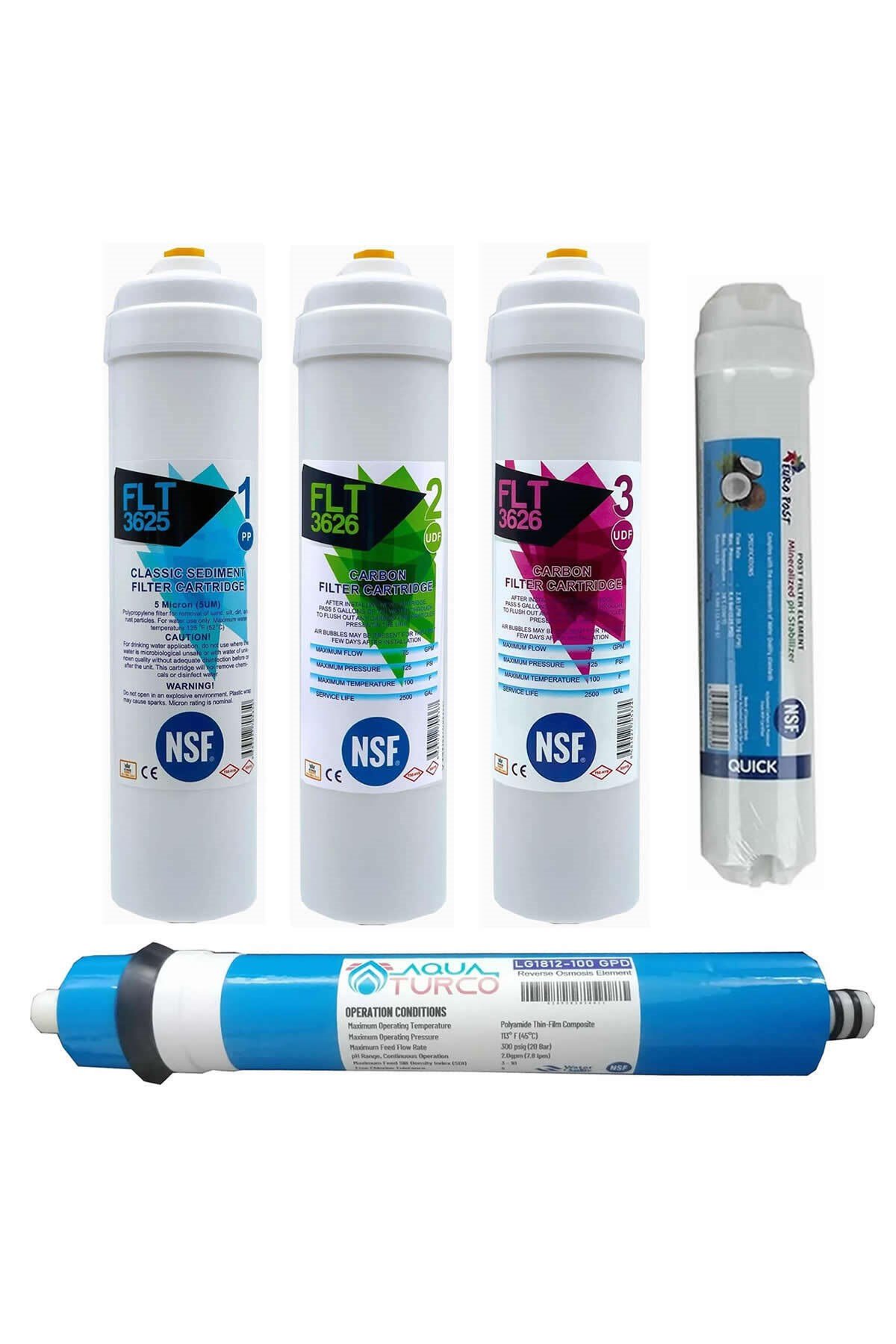 Su Arıtma Cihazı Filtresi NSF Onaylı 8'li AQUATURCO Membranlı Set 100 GPD