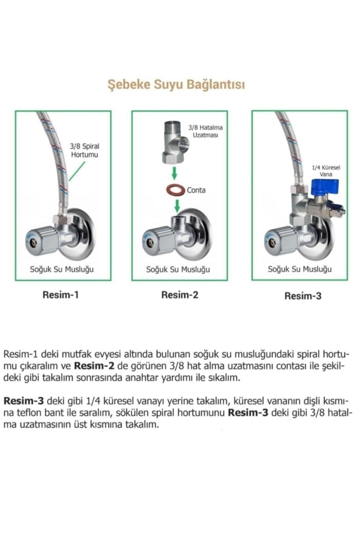 Su Arıtma Hat Alma Aparatı Ve Küresel Vanası 3/8