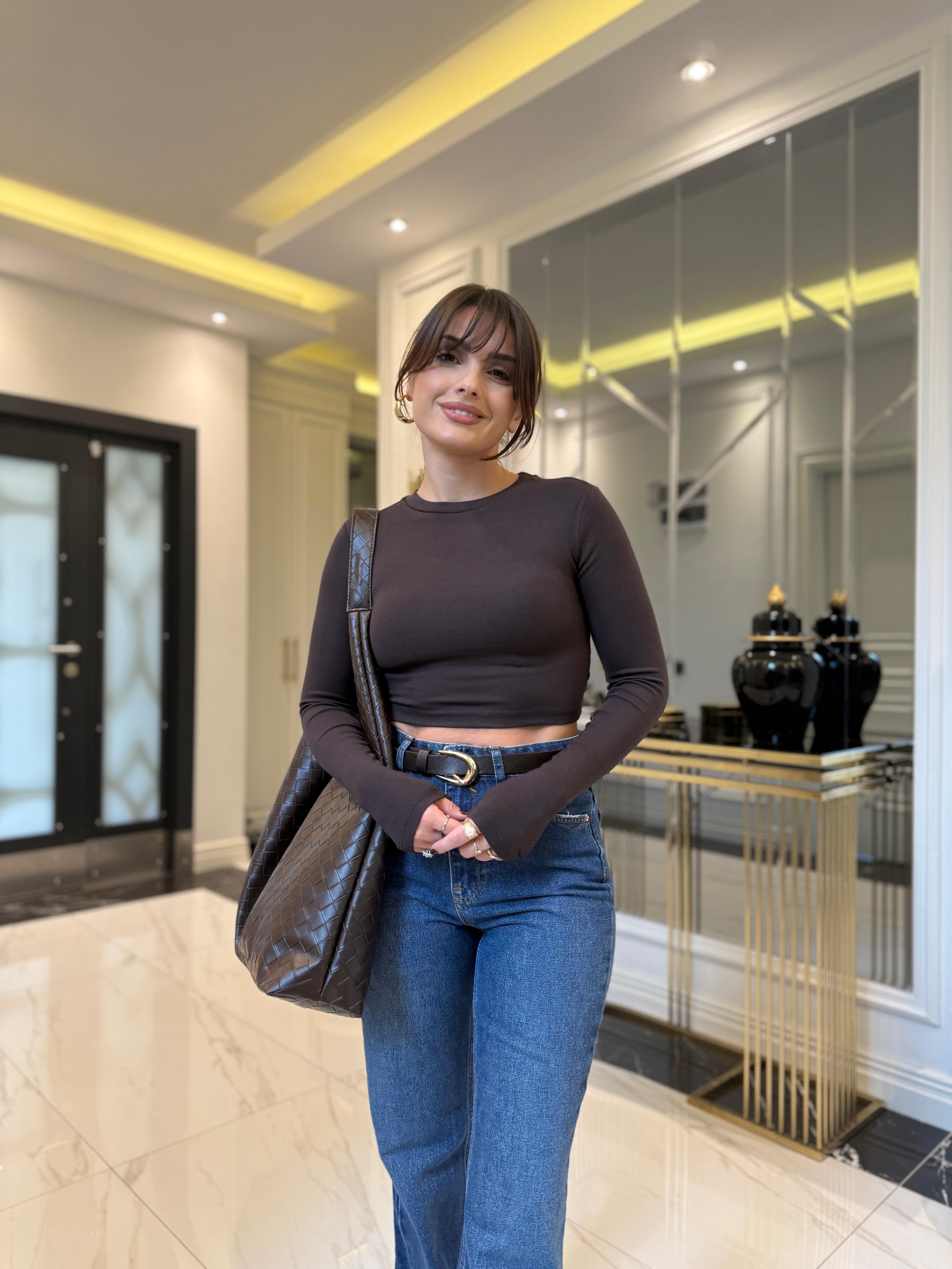 Kahverengi %100 Pamuklu Crop Body