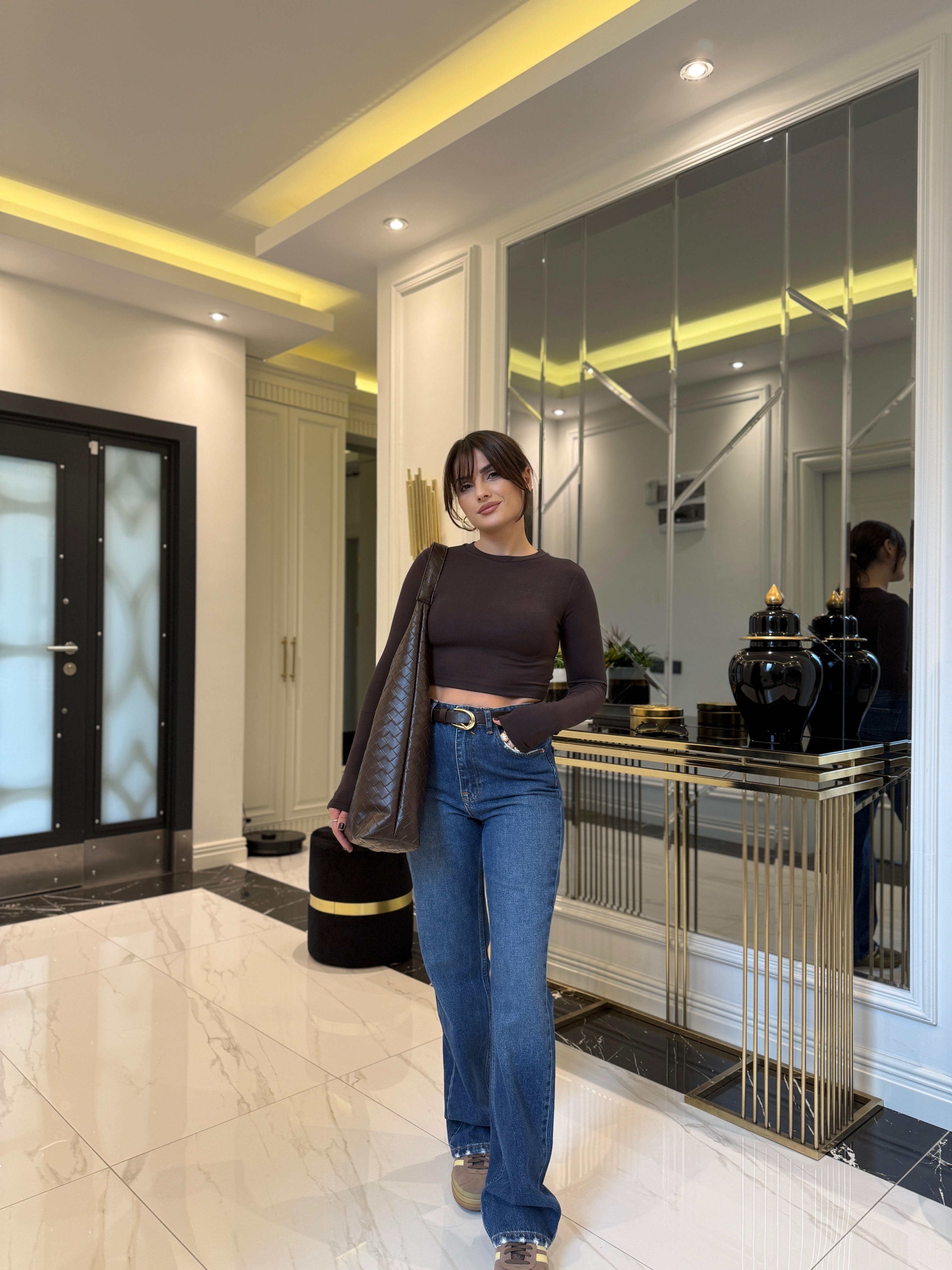 Kahverengi %100 Pamuklu Crop Body