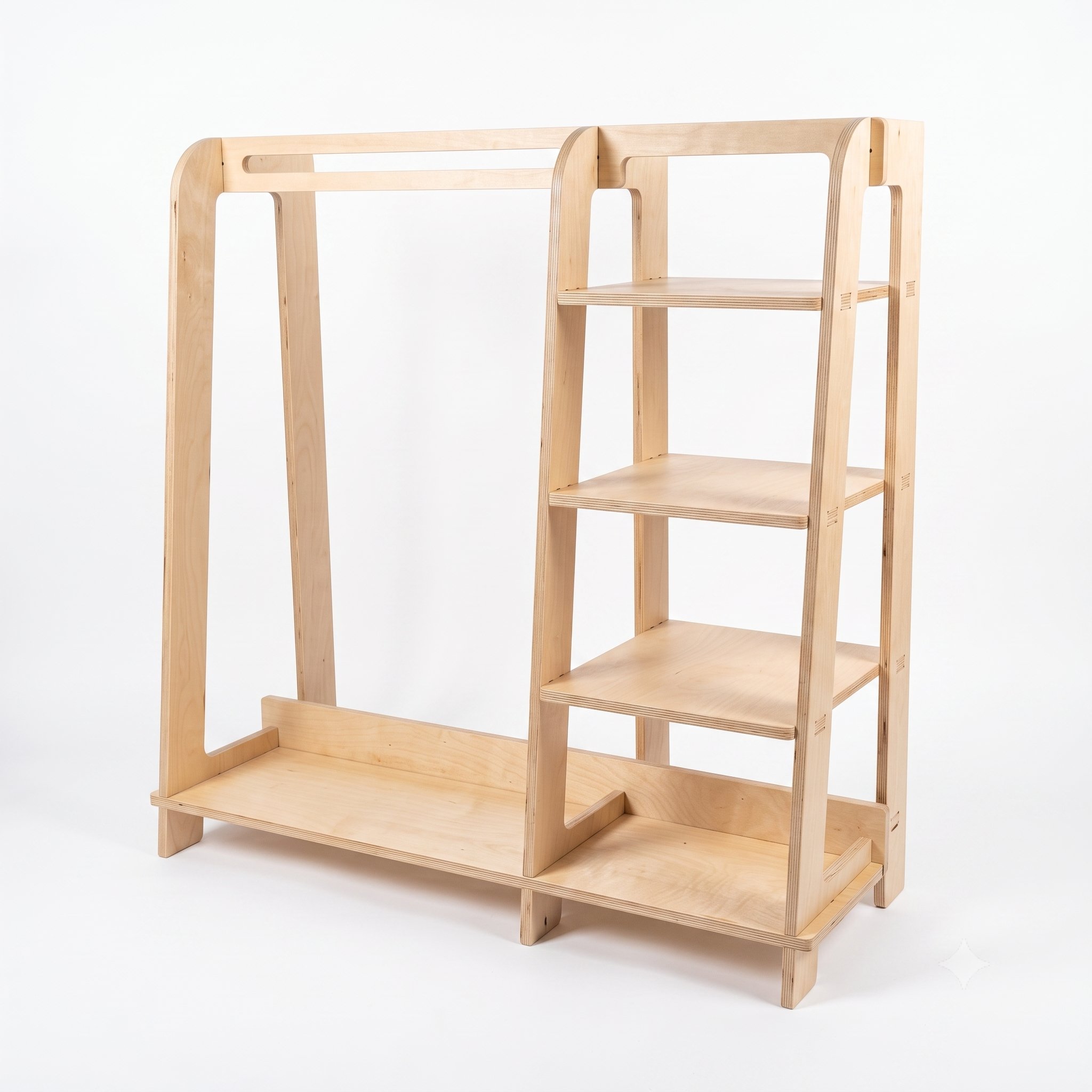 Modixa Studio Slot Askılık ve Raf Ünitesi - Huş Kontrplak - 120x50x120 cm