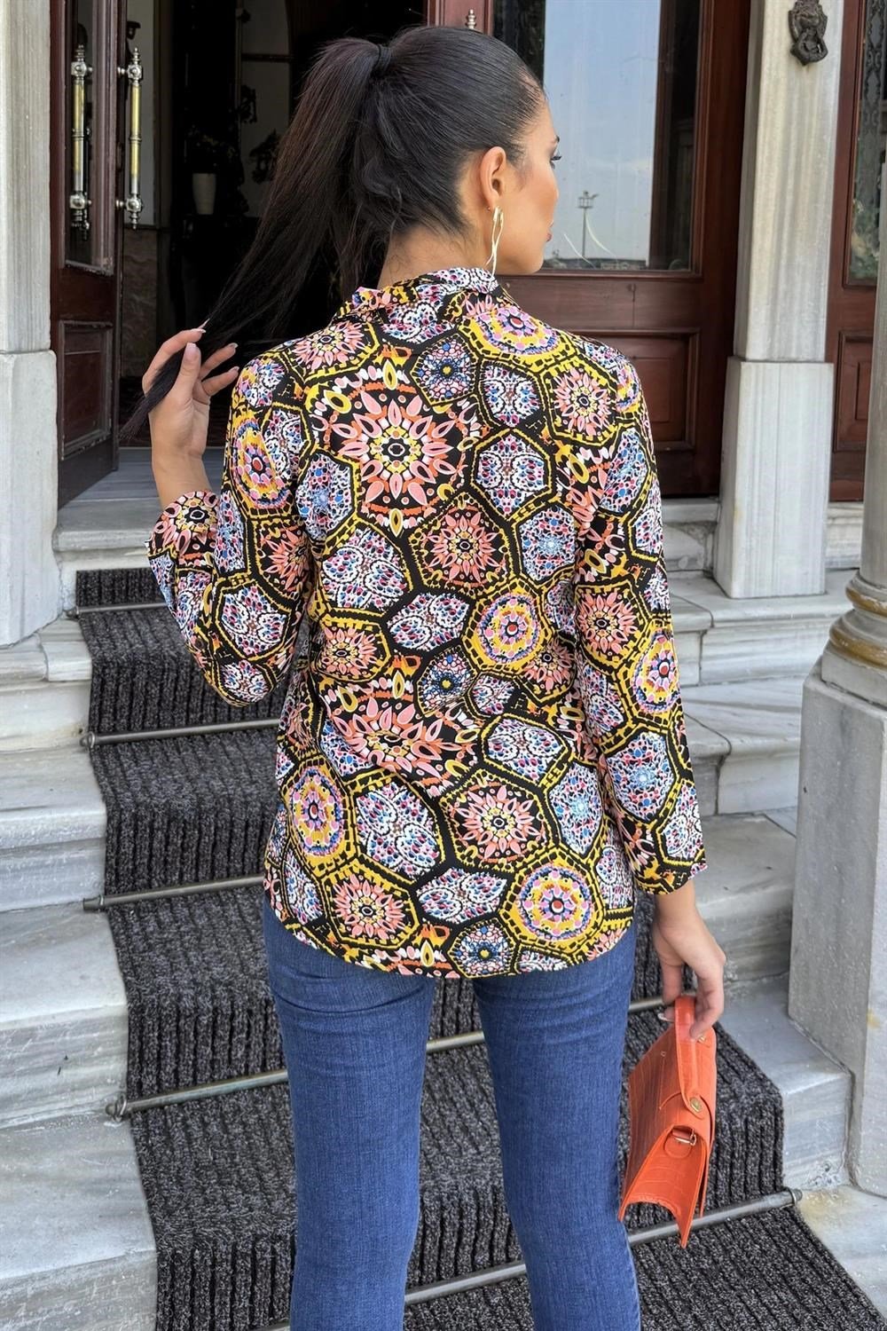 Kadın Multi Color Klasik Yaka, Uzun Kol, Digital Baskılı Kumaş, Regular Kalıp/Kesim, Gömlek