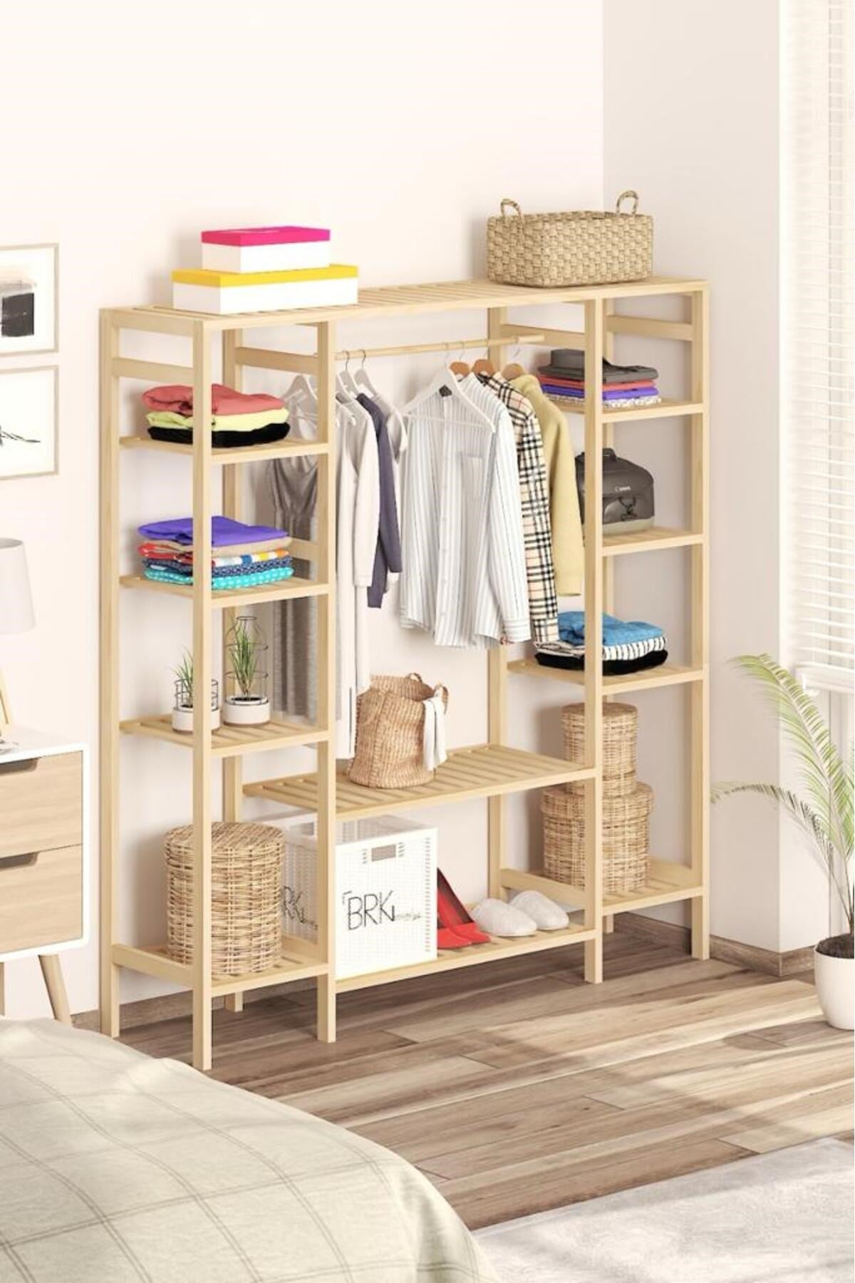 BRK DESİGN Ahşap Açık Gardırop 150x140x25 B Gardırop