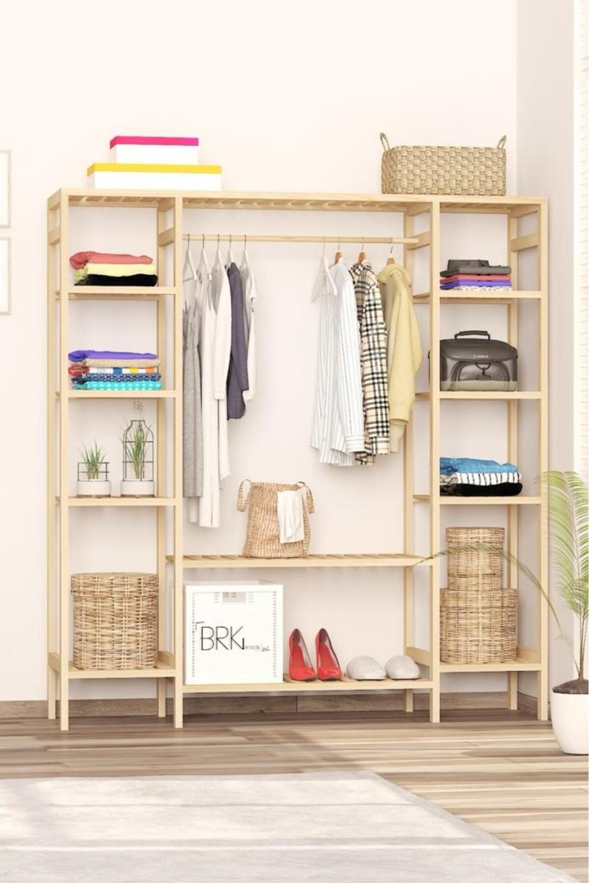 BRK DESİGN Ahşap Açık Gardırop 150x140x25 B Gardırop
