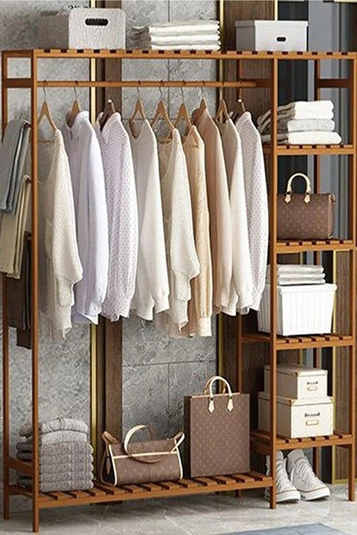 DESİGN Trend Ahşap Açık Gardırop 150x96x30 GARDIROP