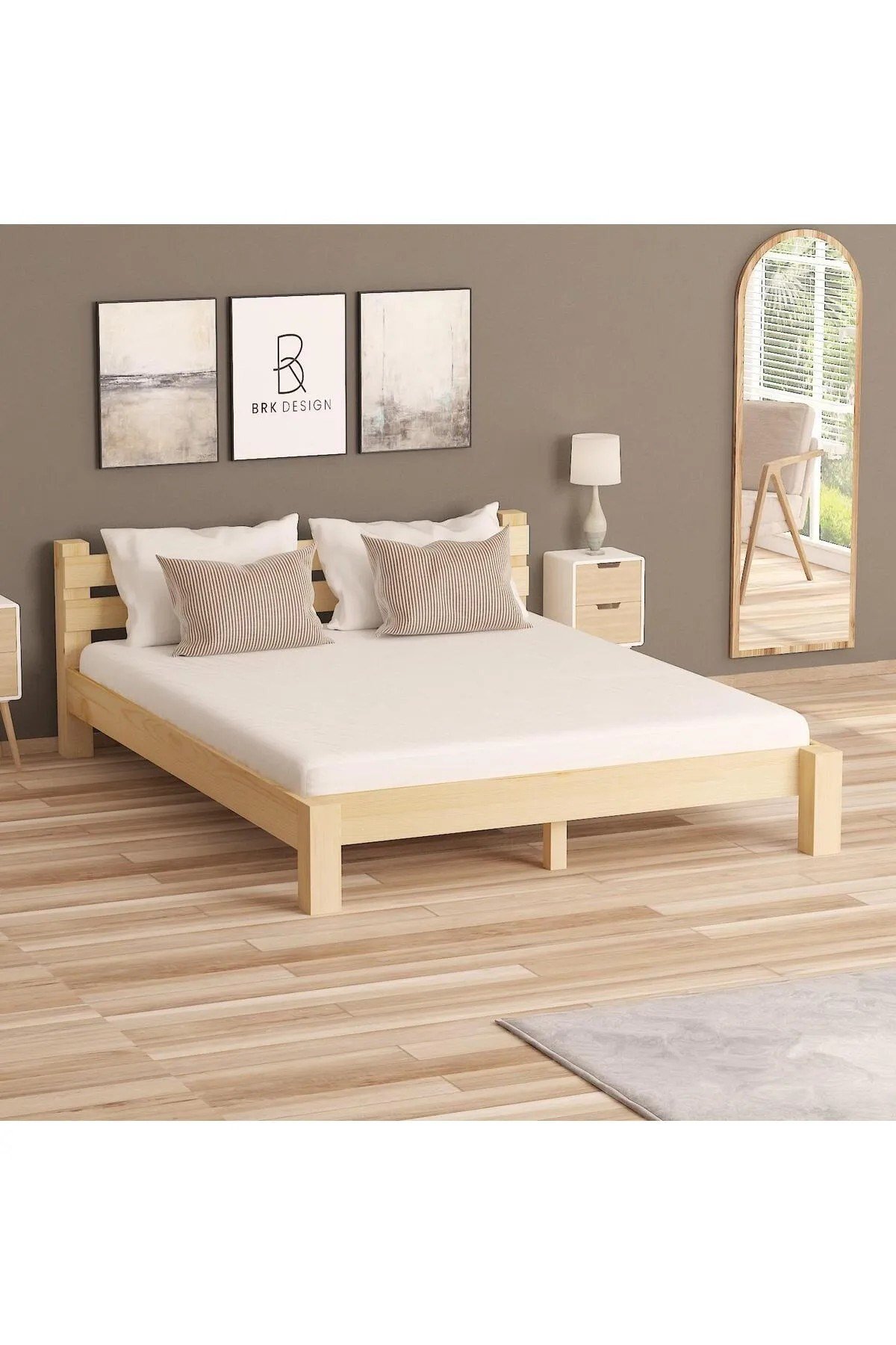 Doğal Ahşap Çift Kişilik Yatak 150x200