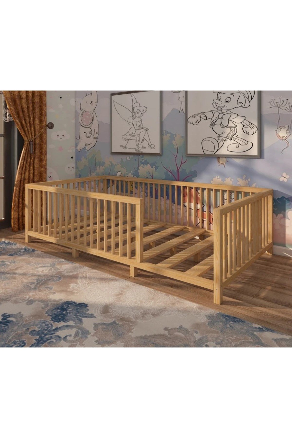 Montessori Bebek Ve Çocuk Karyolası Doğal Ahşap Yatak 120x200 Ayaklı