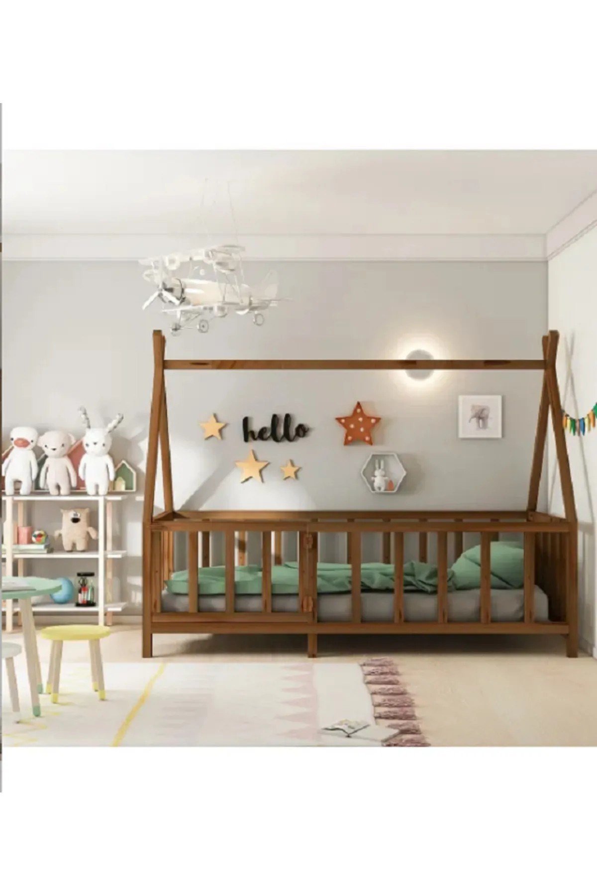 Montessori Ev Çatılı Kapılı Yatak