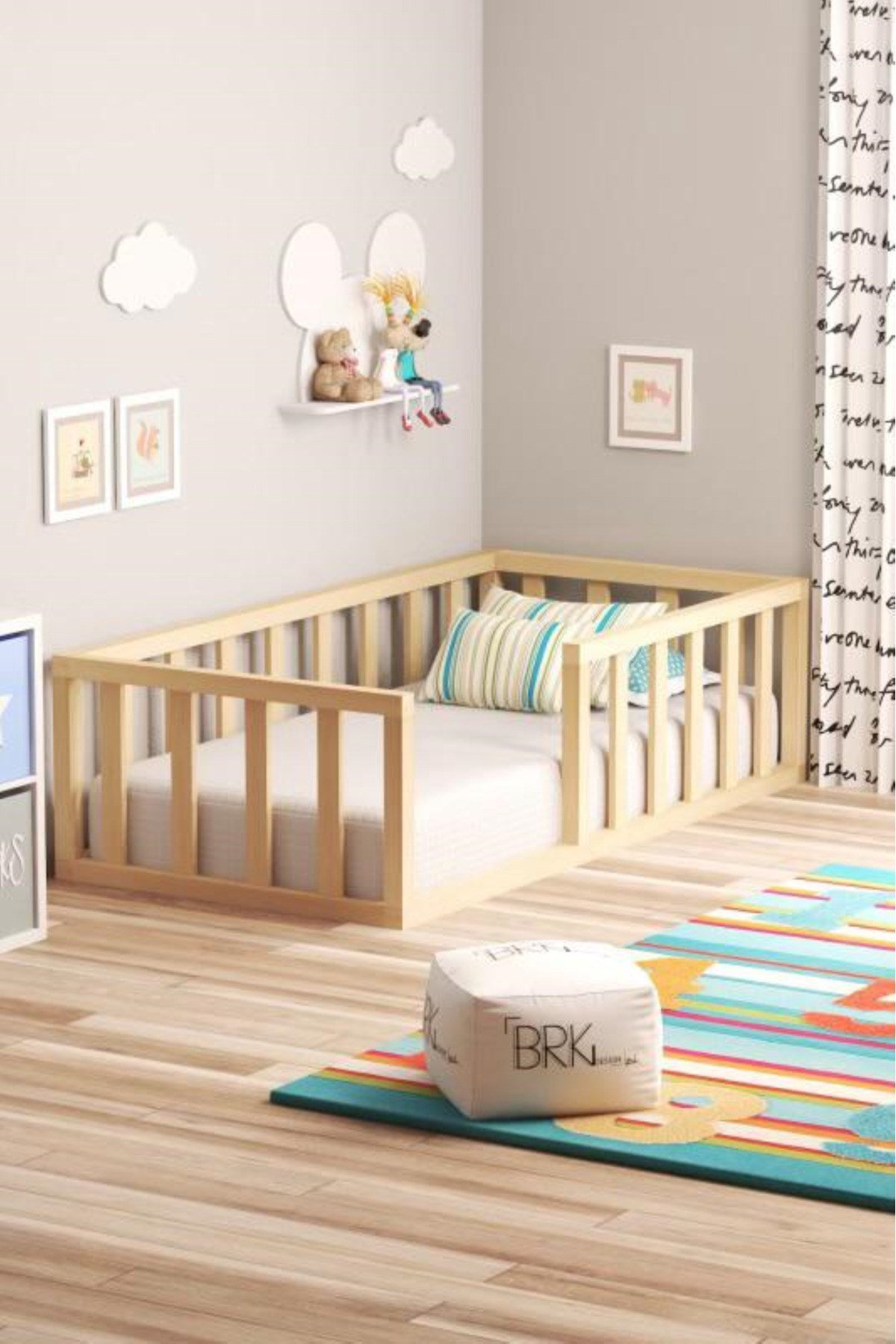 Montessori Yatak Ayaksız Doğal %100 Çam Ahşap Çocuk Ve Bebek 120