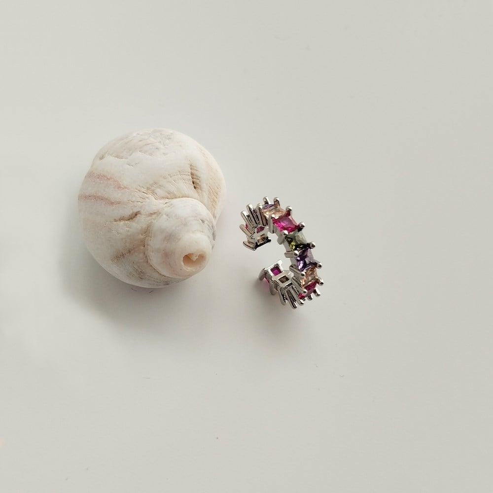Multicolor Taşlı Baget Gümüş Renk Earcuff