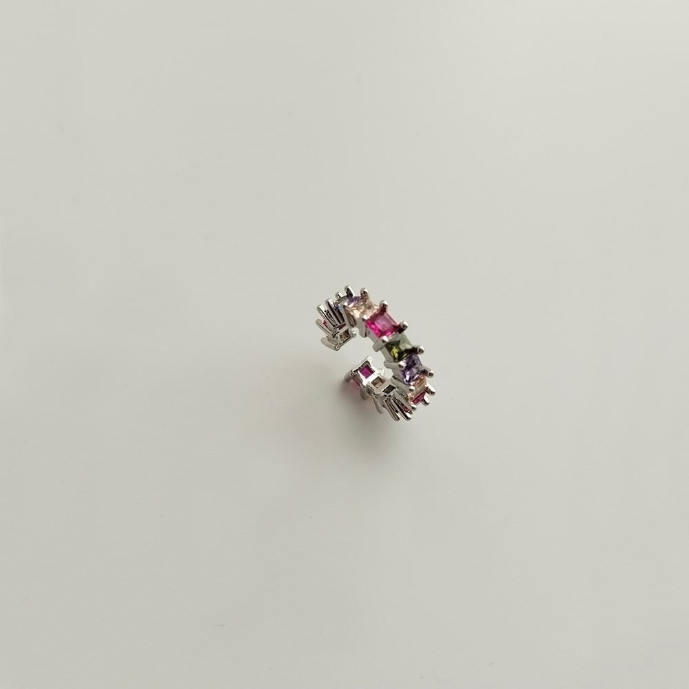 Multicolor Taşlı Baget Gümüş Renk Earcuff