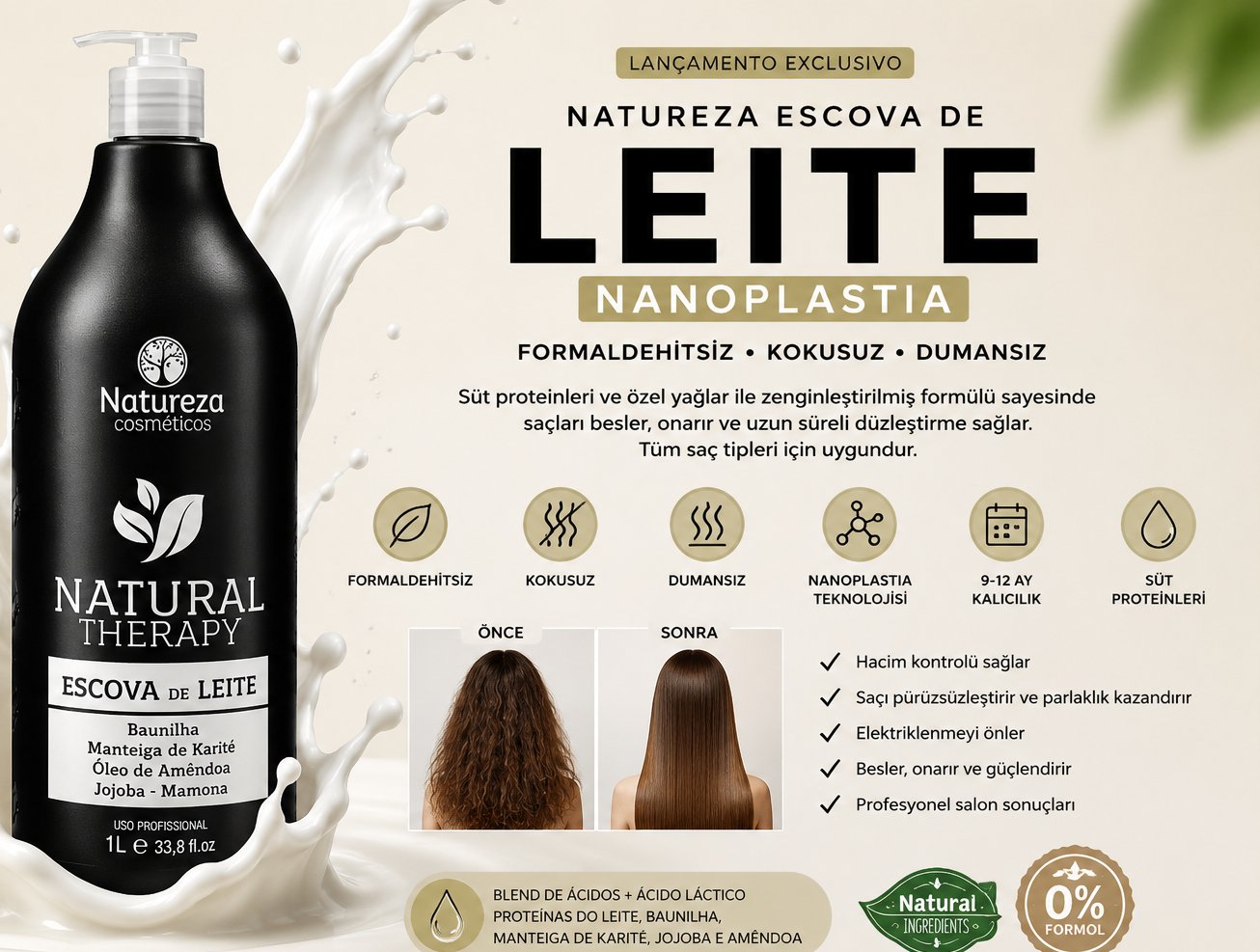 Natureza Escova de Leite Nanoplastia 1000ml