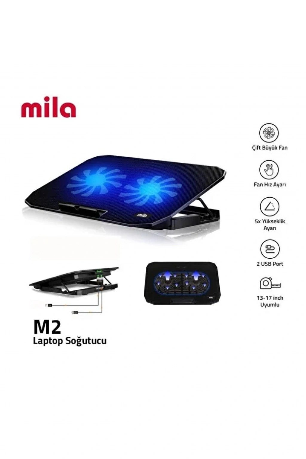 Classone Mila Serisi - M2 - 13-17 inch - Mavi Led,2 Fan,2 USB Gaming Notebook Soğutucu Standı