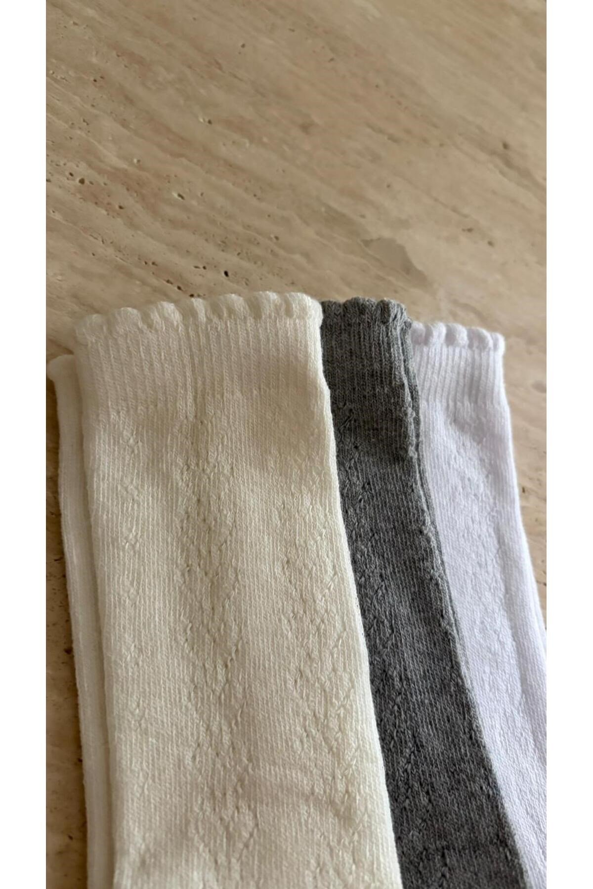 Kadın Ajurlu Dizaltı Çorap 3'lü