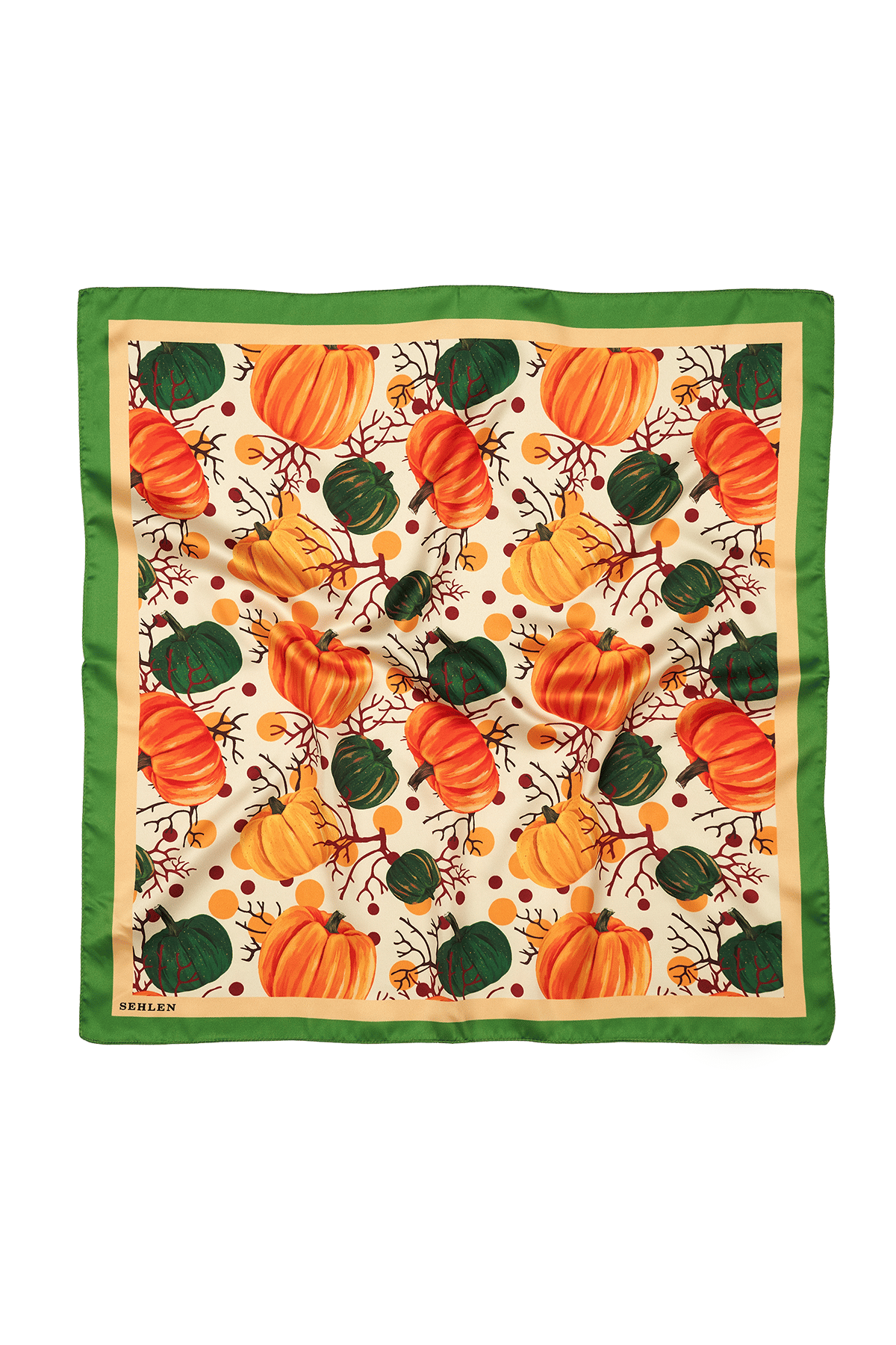 Kadın Balkabağı Desenli Saten Fular Bandana 56x56 cm - Benetton