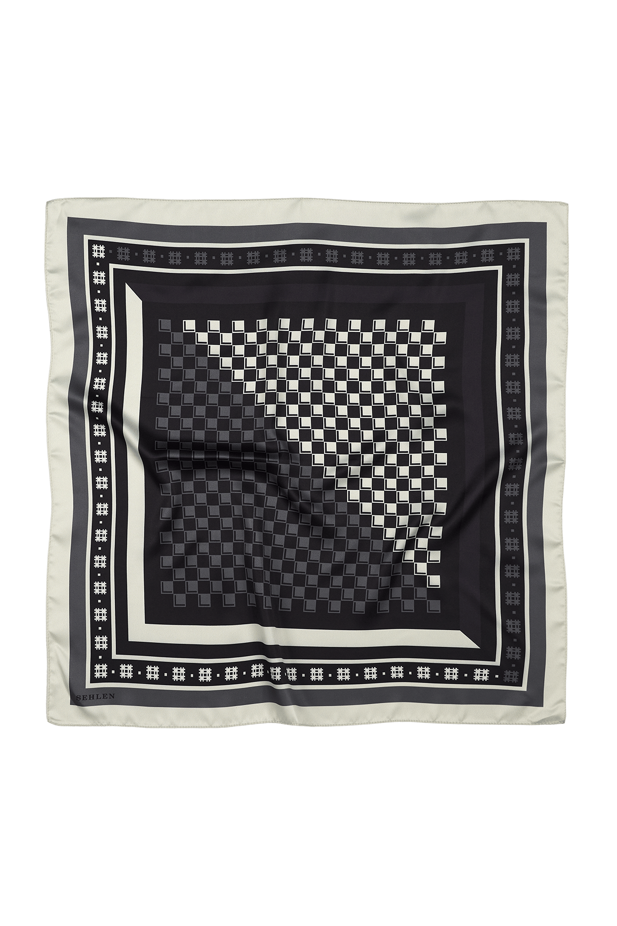 Kadın Dama Desenli Saten Fular Bandana 56x56 cm - Açık Küf Yeşil