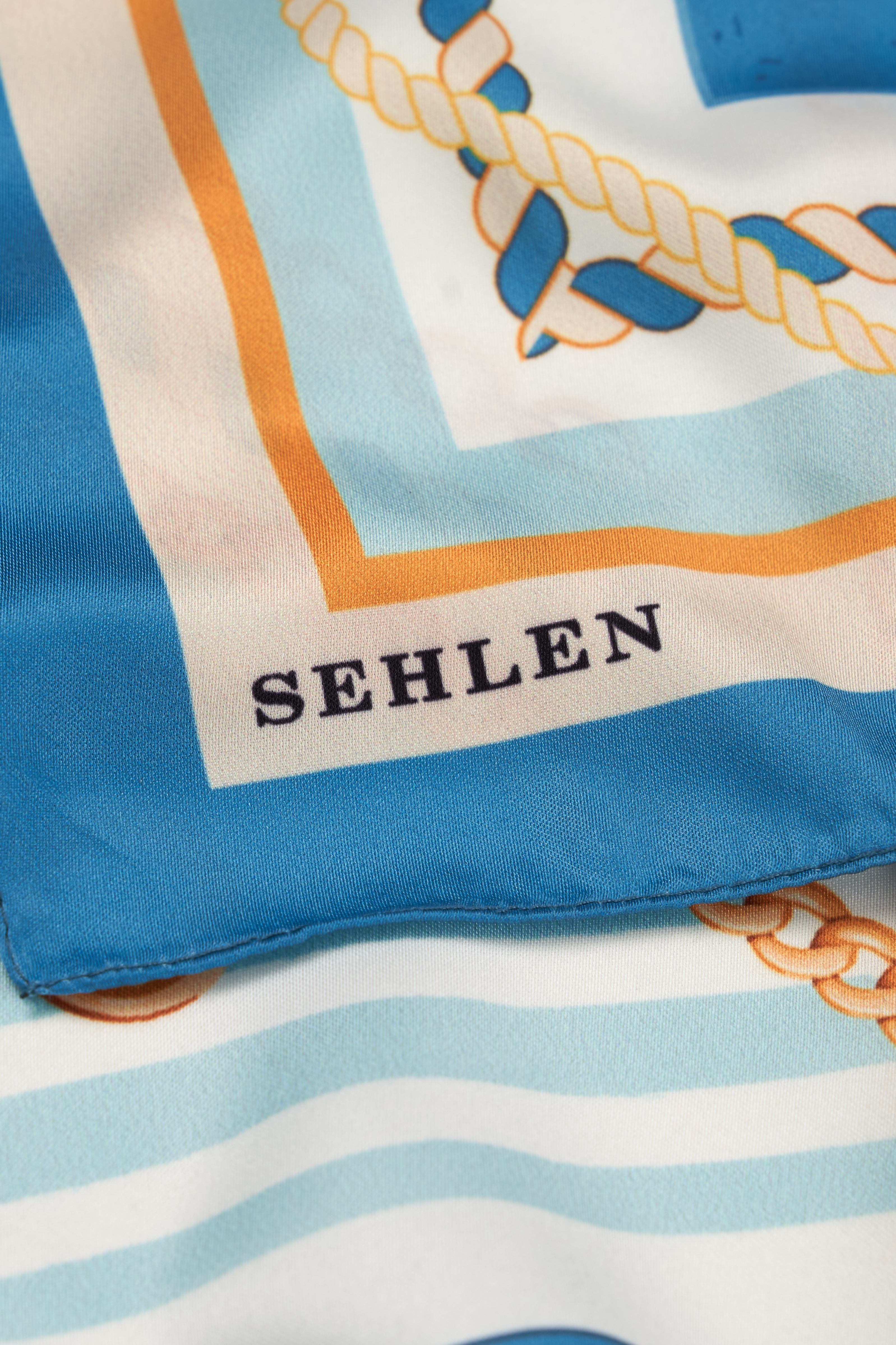 Kadın Denizci Çapa Desenli Saten Fular Bandana 56x56 cm - Petrol