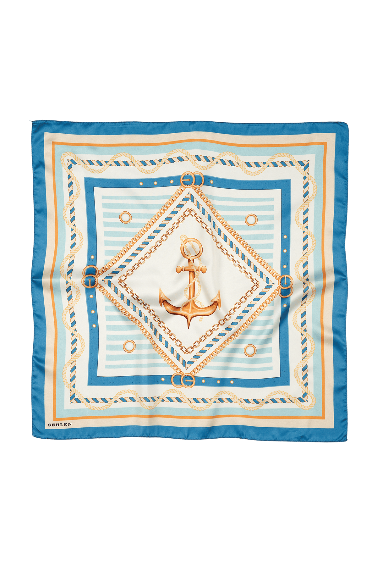 Kadın Denizci Çapa Desenli Saten Fular Bandana 56x56 cm - Petrol