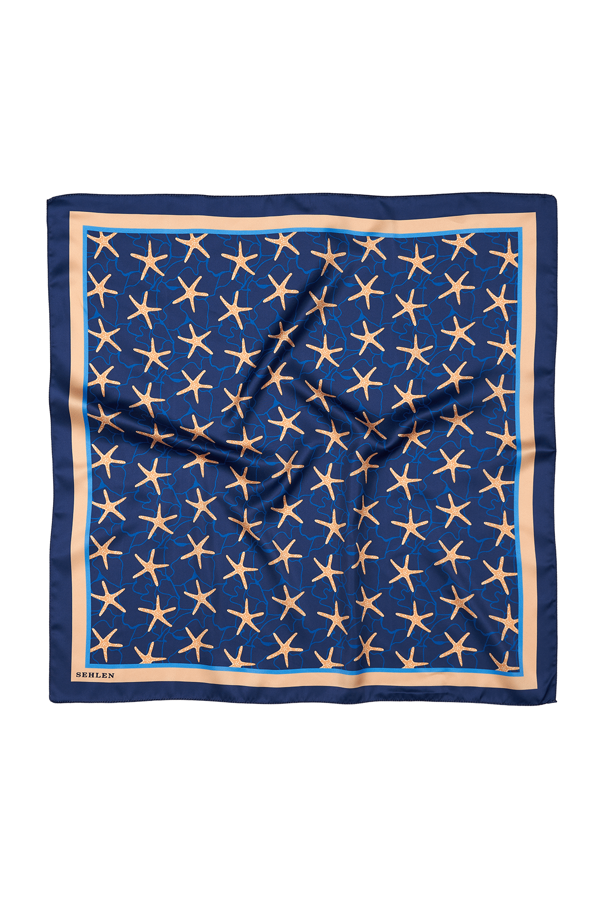 Kadın Denizyıldızı Desenli Saten Fular Bandana 56x56 cm - Lacivert