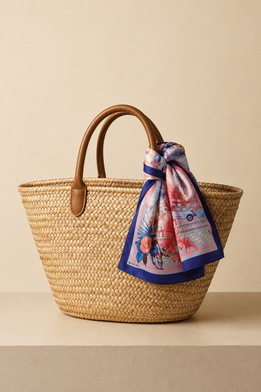Kadın Egzotik Saray Desenli Saten Fular Bandana 56x56 cm - Koyu İndigo
