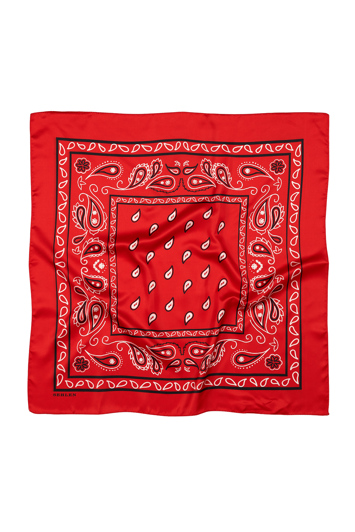 Kadın Klasik Paisley Desenli Saten Fular Bandana 56x56 cm - Canlı Kırmızı