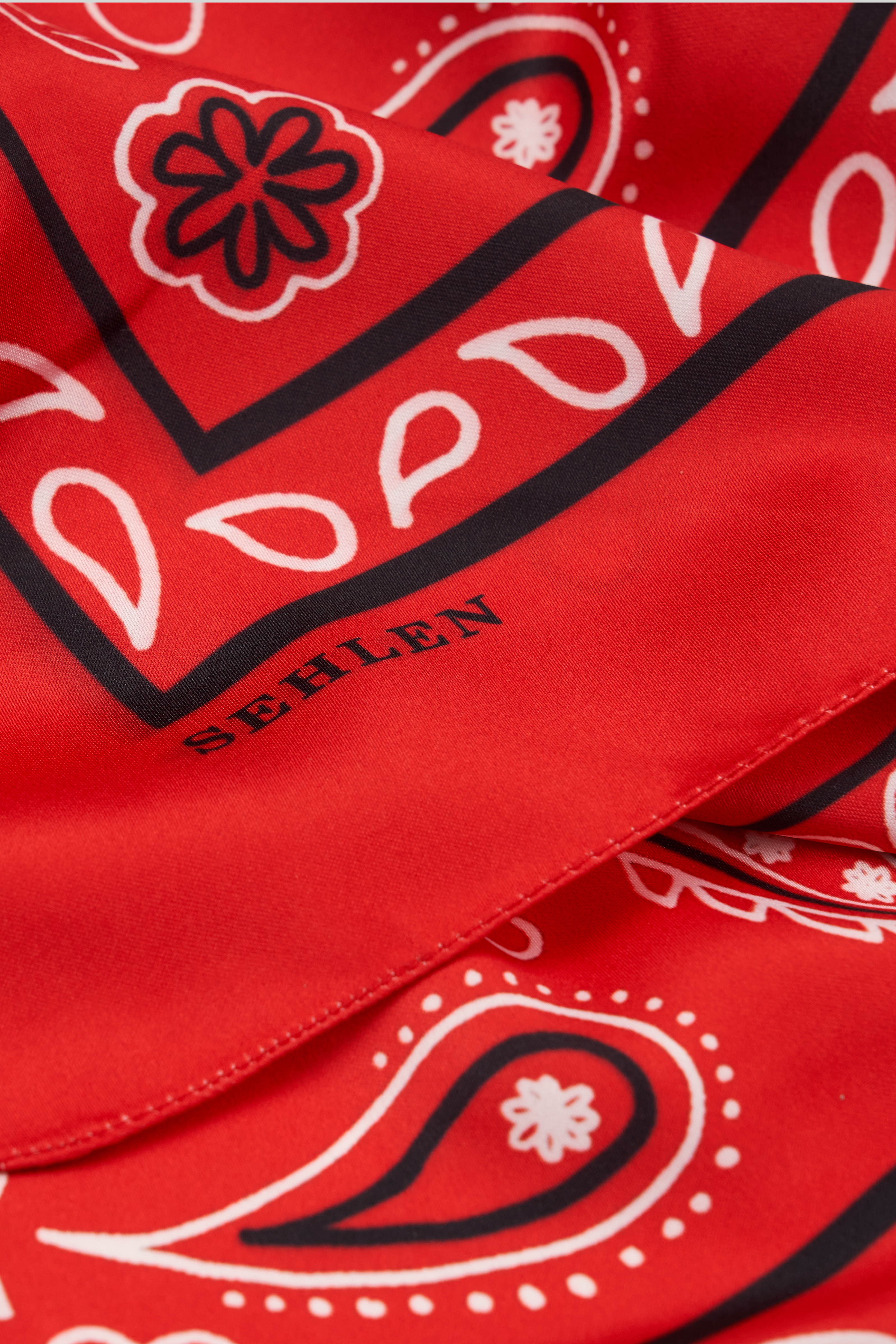 Kadın Klasik Paisley Desenli Saten Fular Bandana 56x56 cm - Canlı Kırmızı