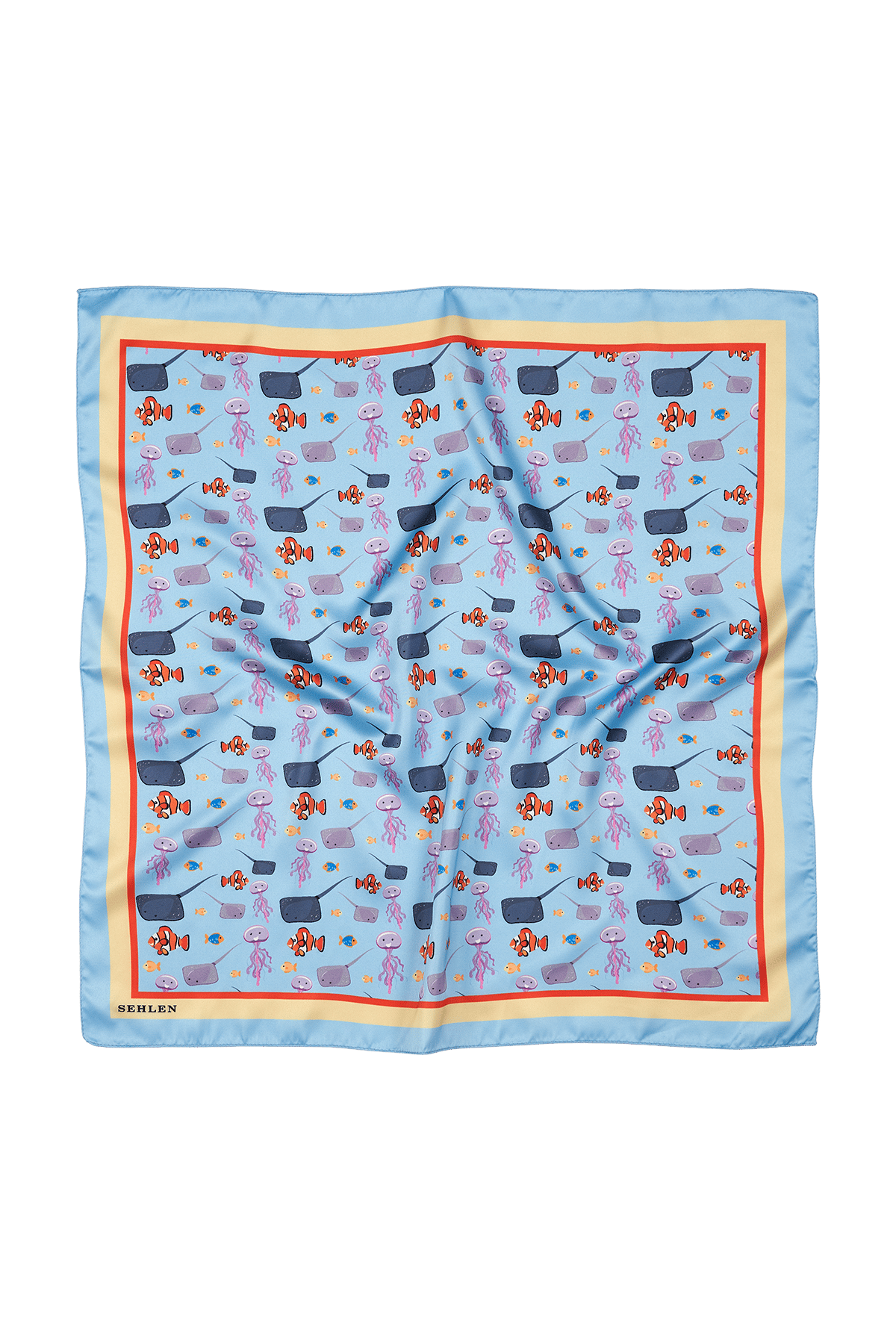 Kadın Pastel Mozaik Desenli Saten Fular Bandana 56x56 cm - Bebe Mavi