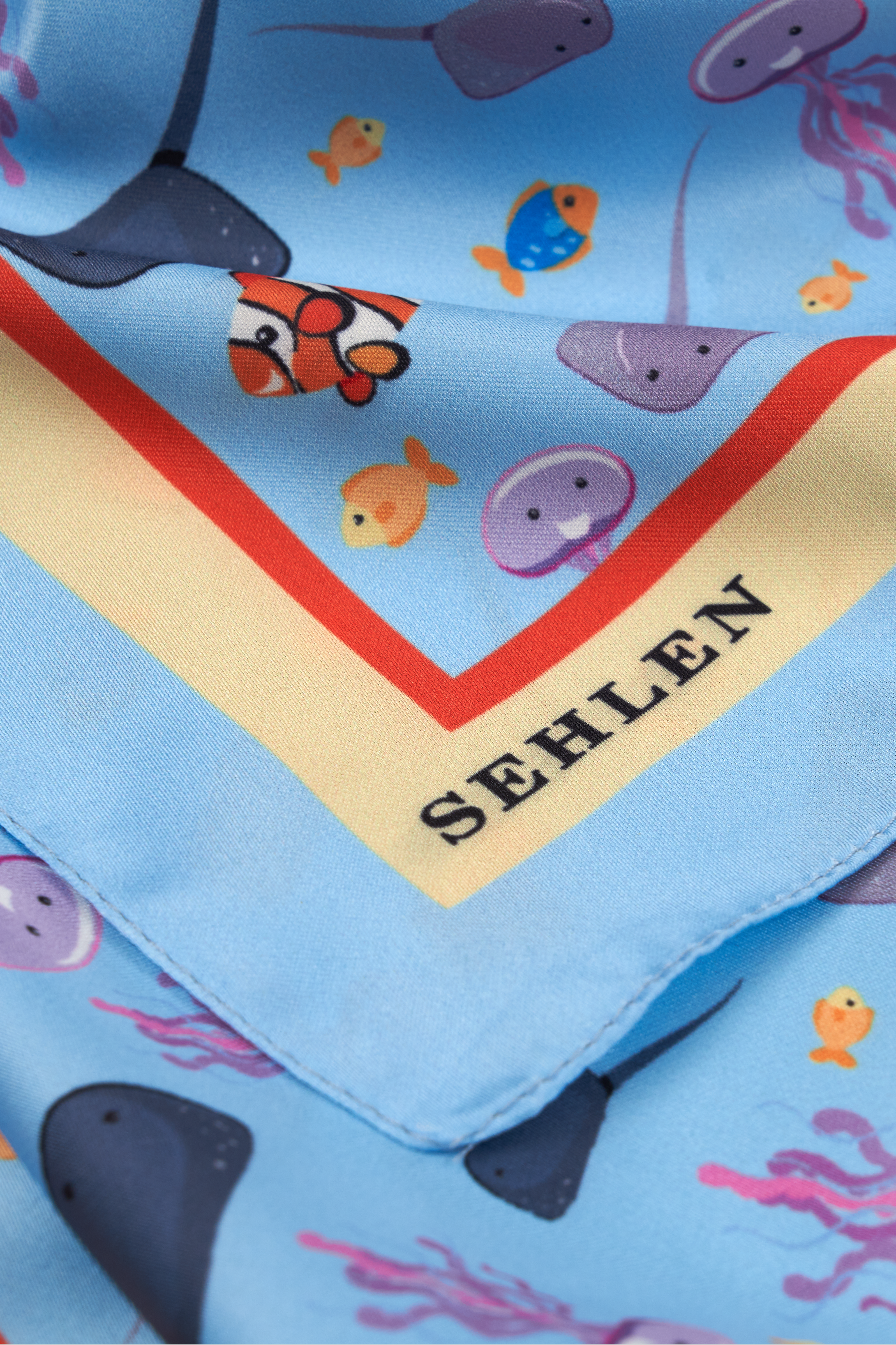 Kadın Pastel Mozaik Desenli Saten Fular Bandana 56x56 cm - Bebe Mavi