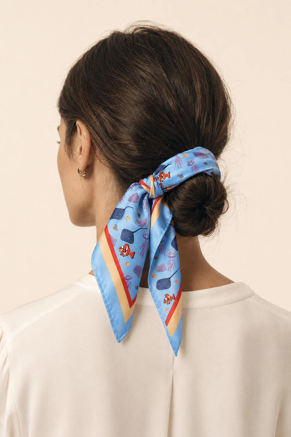 Kadın Pastel Mozaik Desenli Saten Fular Bandana 56x56 cm - Bebe Mavi