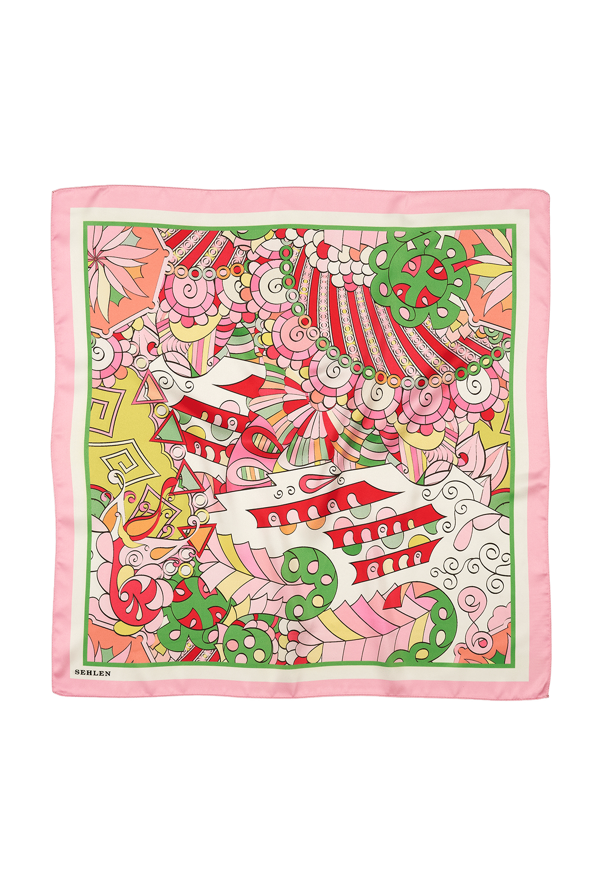 Kadın Uzak Doğu Desenli Saten Fular Bandana 56x56 cm - Açık Pembe