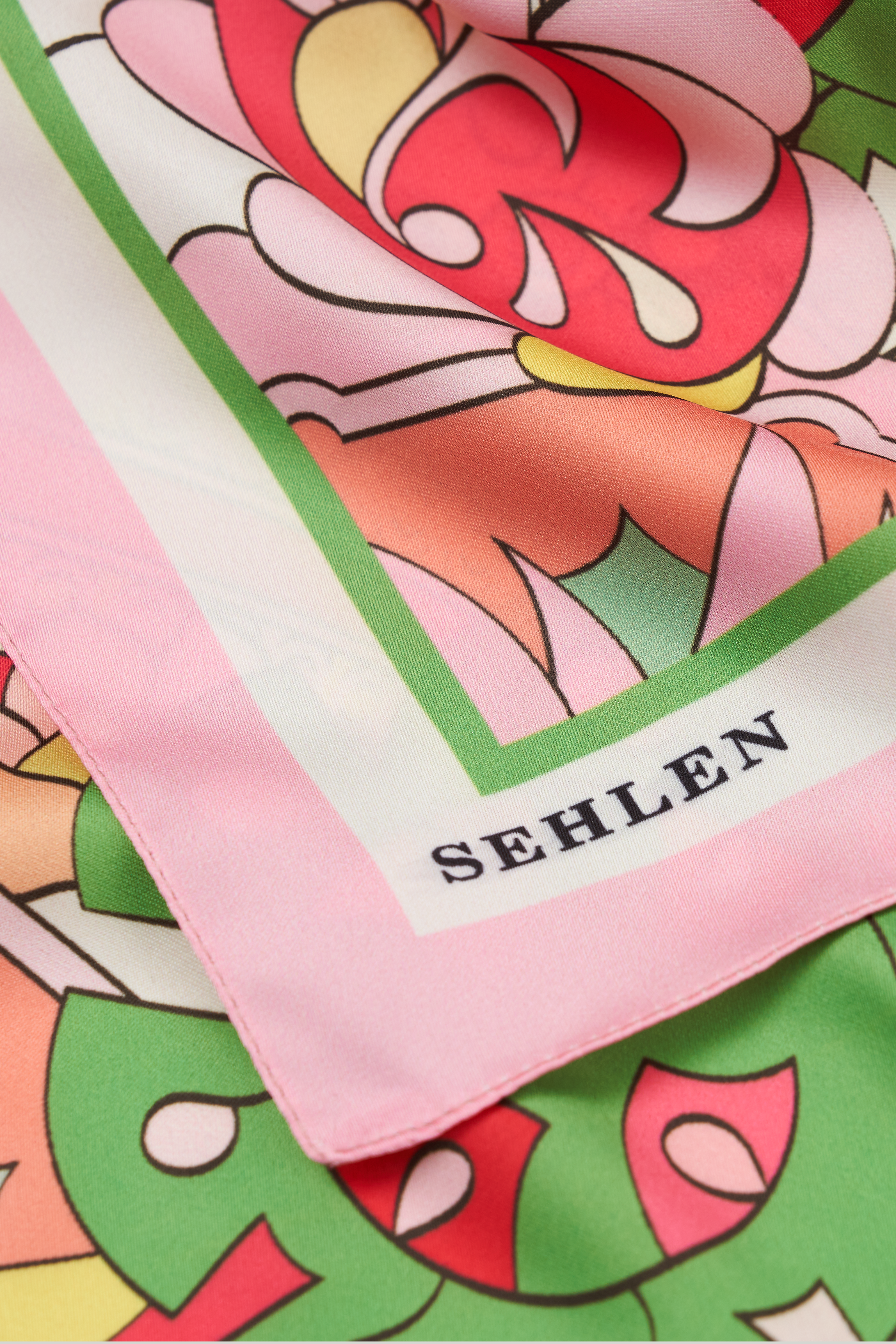 Kadın Uzak Doğu Desenli Saten Fular Bandana 56x56 cm - Açık Pembe