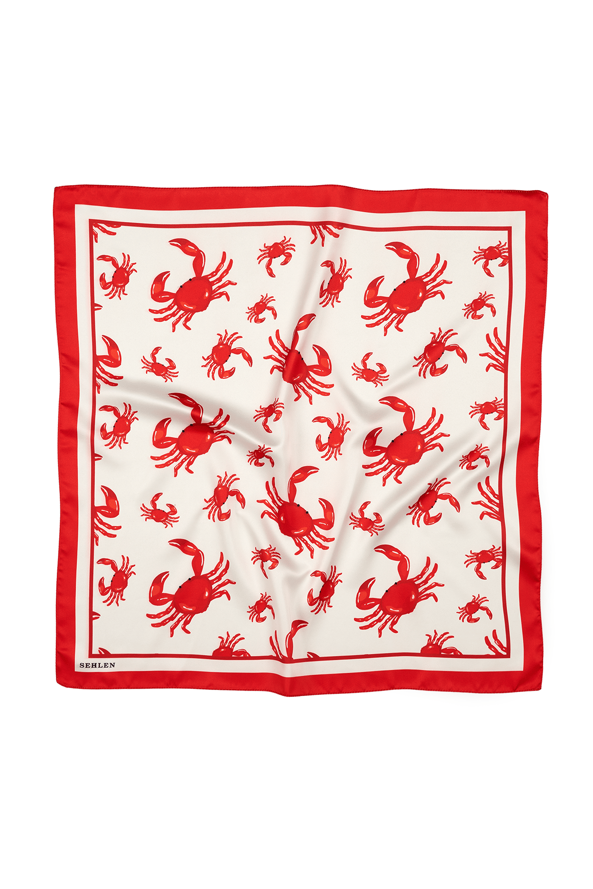 Kadın Yengeç Desenli Saten Fular Bandana 56x56 cm - Canlı Kırmızı
