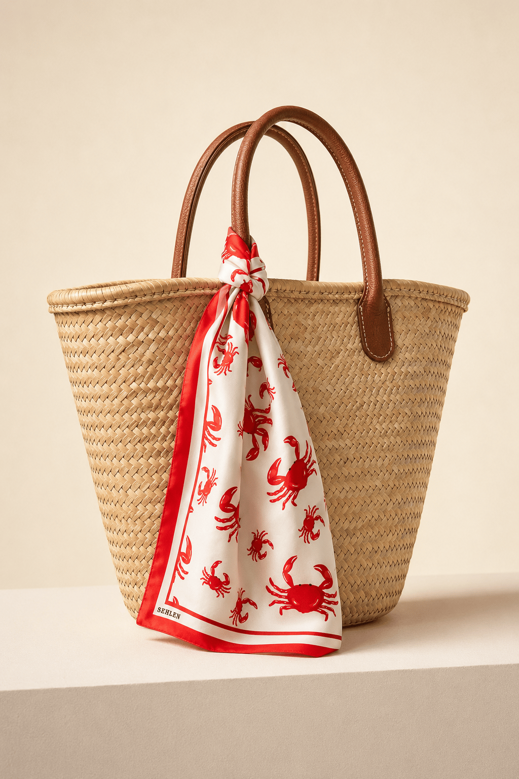 Kadın Yengeç Desenli Saten Fular Bandana 56x56 cm - Canlı Kırmızı