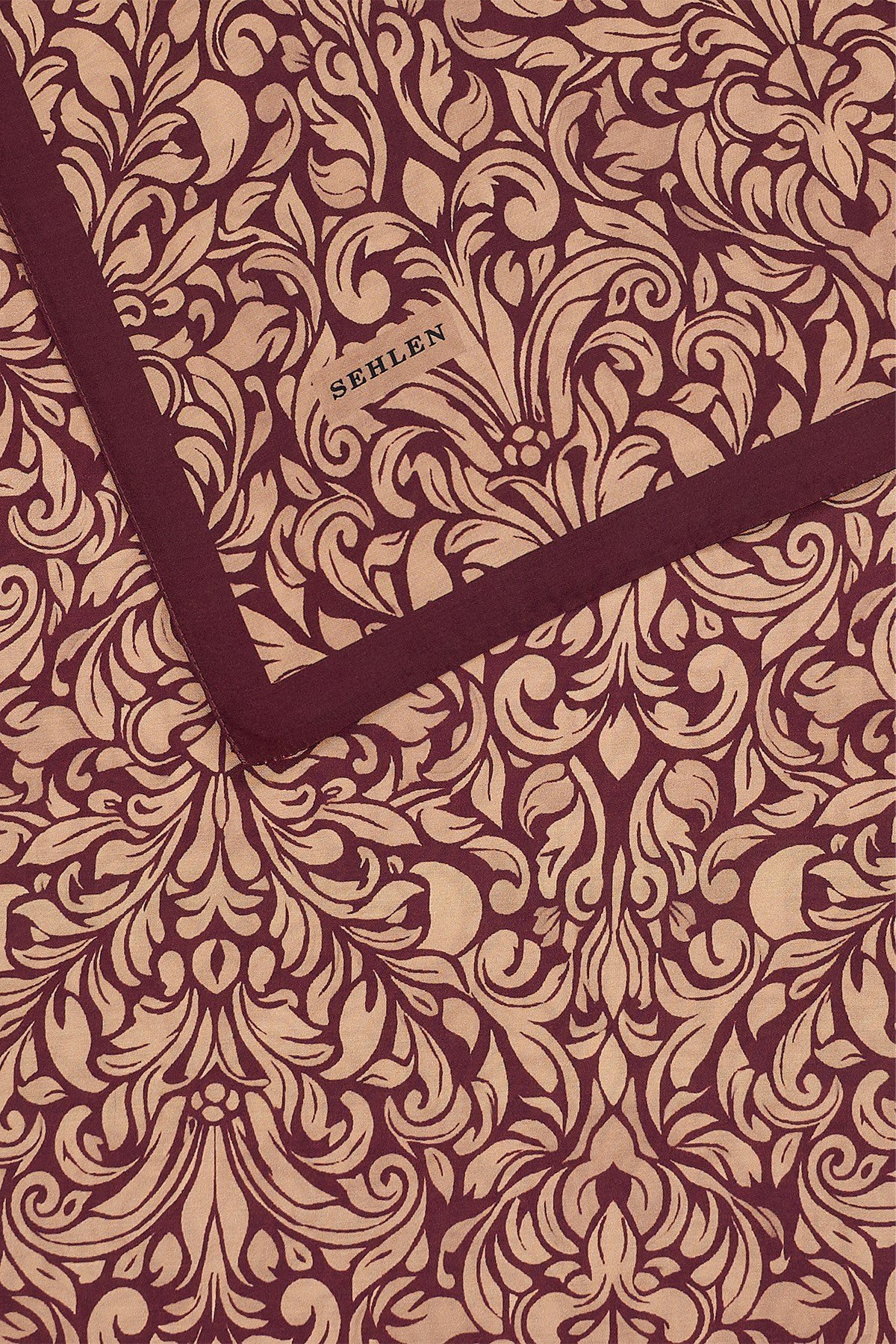 Perla Barok Damask Desenli Şal - Bordo Bej