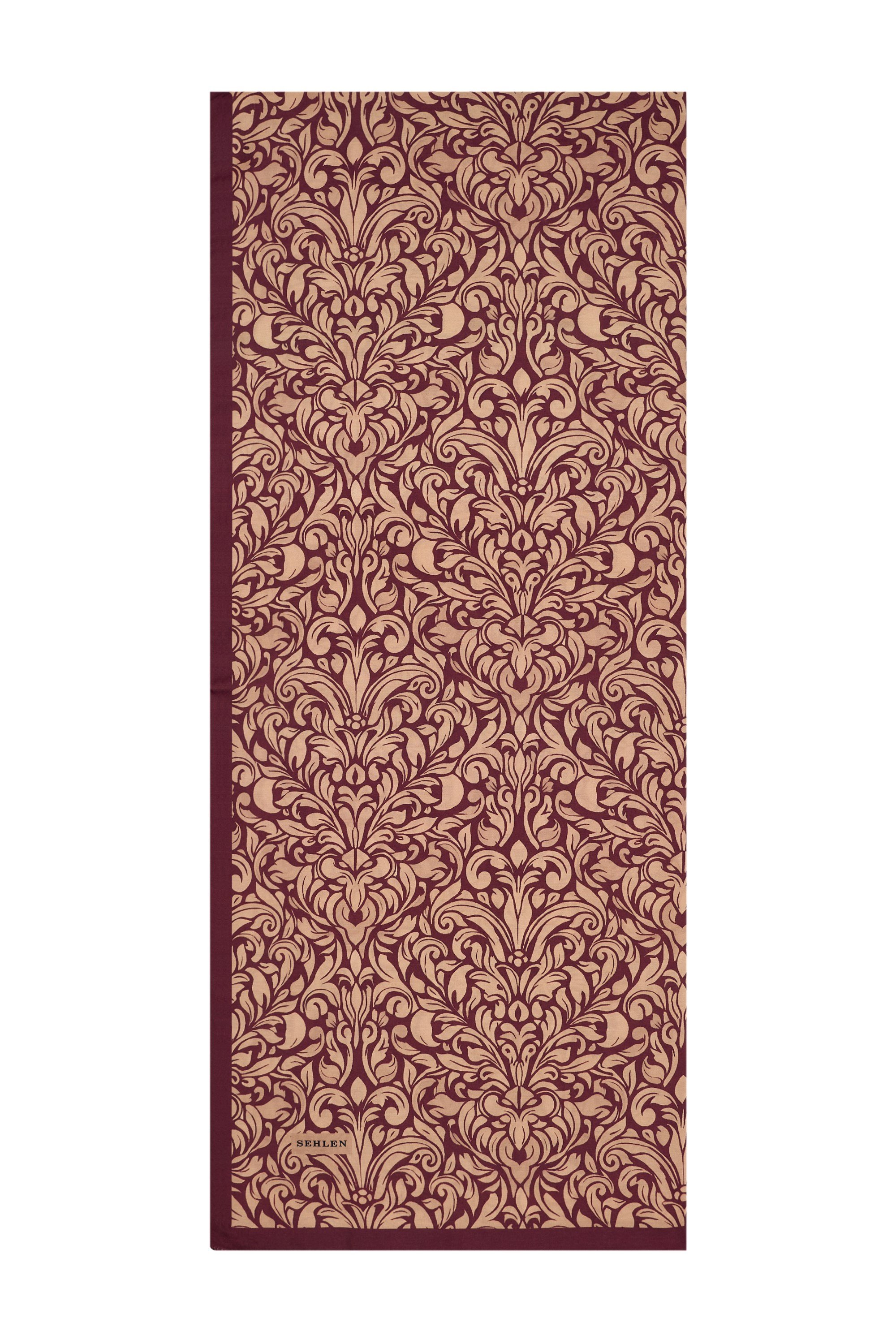 Perla Barok Damask Desenli Şal - Bordo Bej