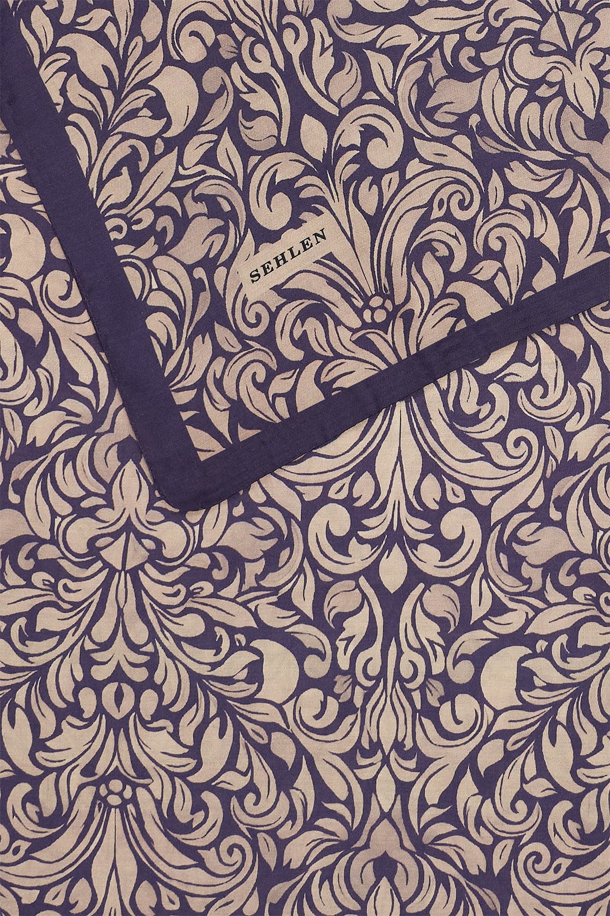 Perla Barok Damask Desenli Şal - Lacivert Bej