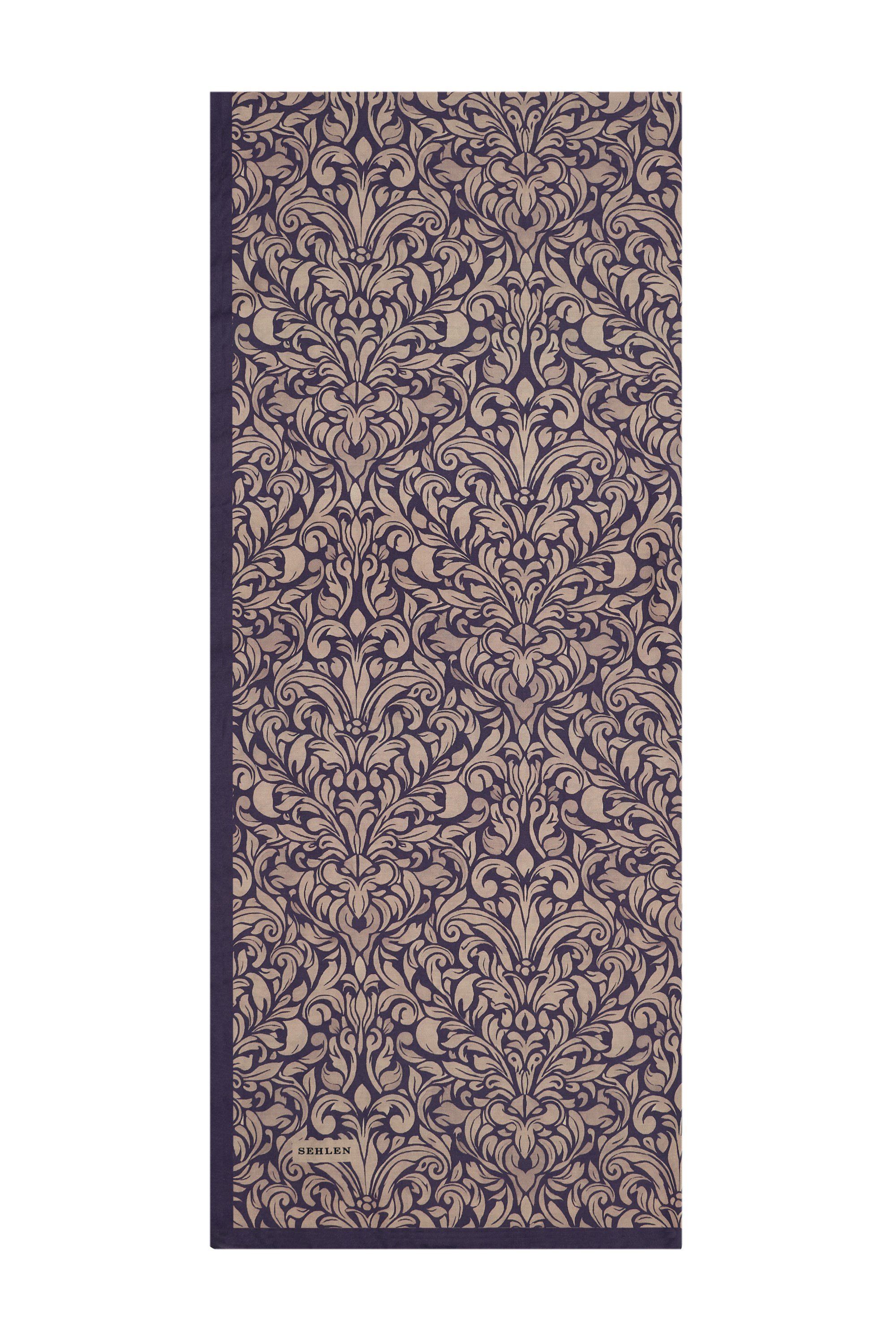 Perla Barok Damask Desenli Şal - Lacivert Bej